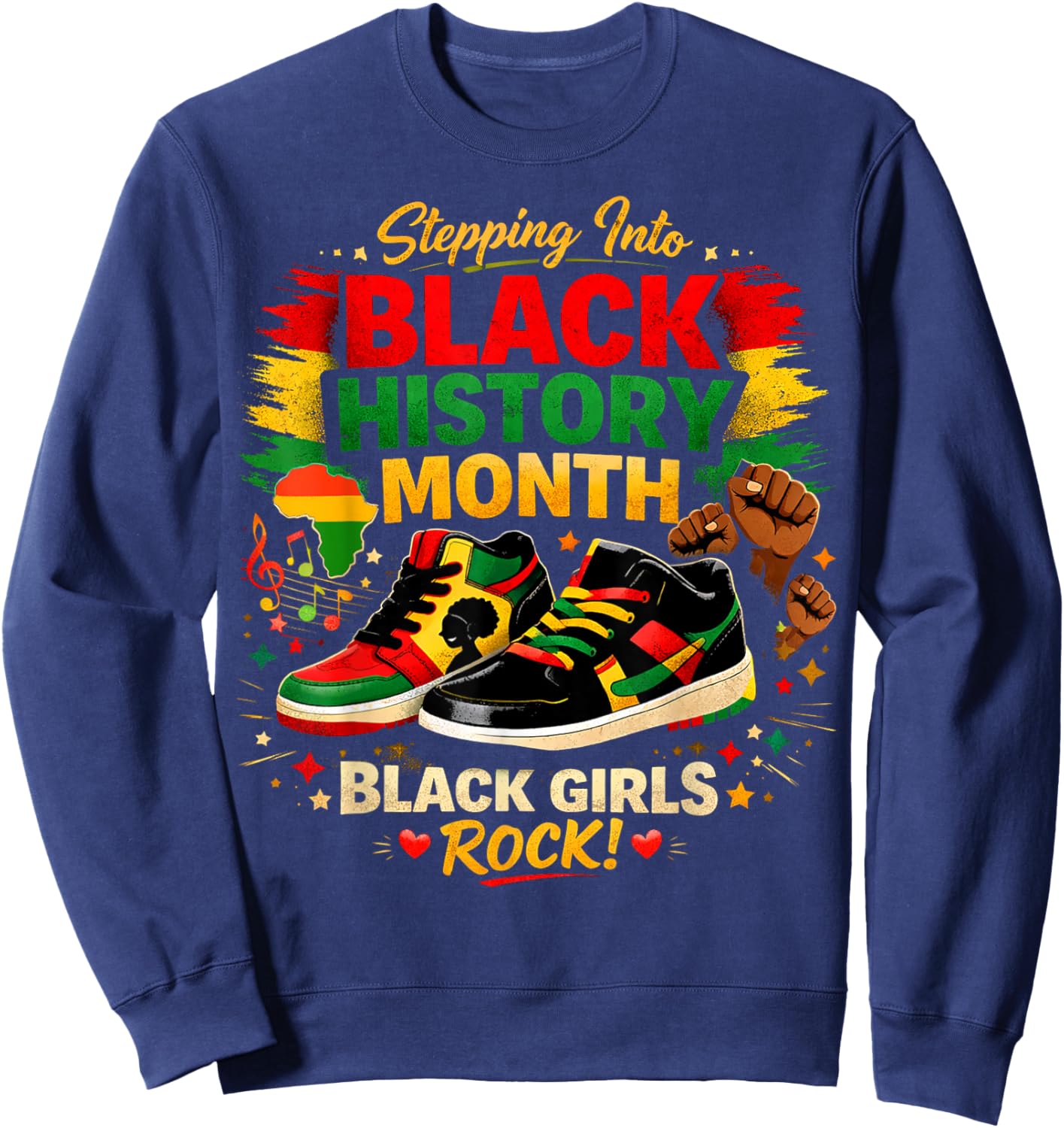Stepping Into Black History Month Black Girls Sneakers Sweatshirt - Sweatshirt | Navy