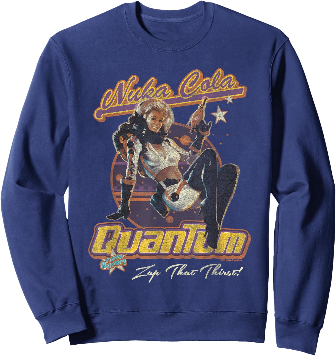 Fallout Video Game Nuka Cola Quantum Vintage Pin-Up Logo Sweatshirt - Sweatshirt | Navy