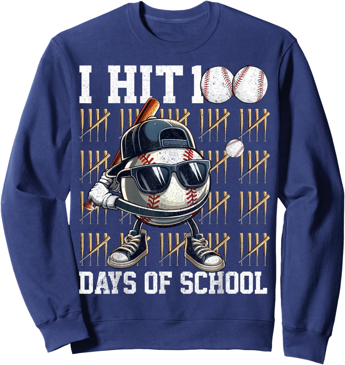 100 Days of School Boys Kids 100th Day Balls Baseball Kids Sweatshirt - Sweatshirt | Navy