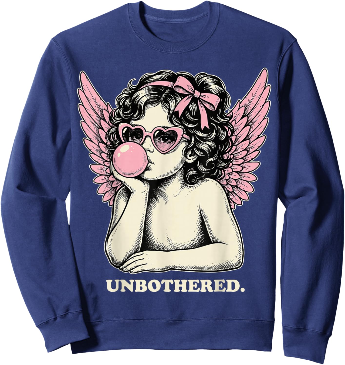 Cute Vintage Cupid Blowing Bubble Gum Unbothered Sweatshirt - Sweatshirt | Navy