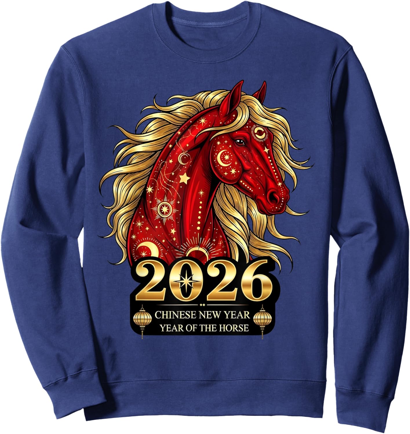 Chinese New Year 2026 Year The Horse Retro Elegant Art Men Sweatshirt - Sweatshirt | Navy