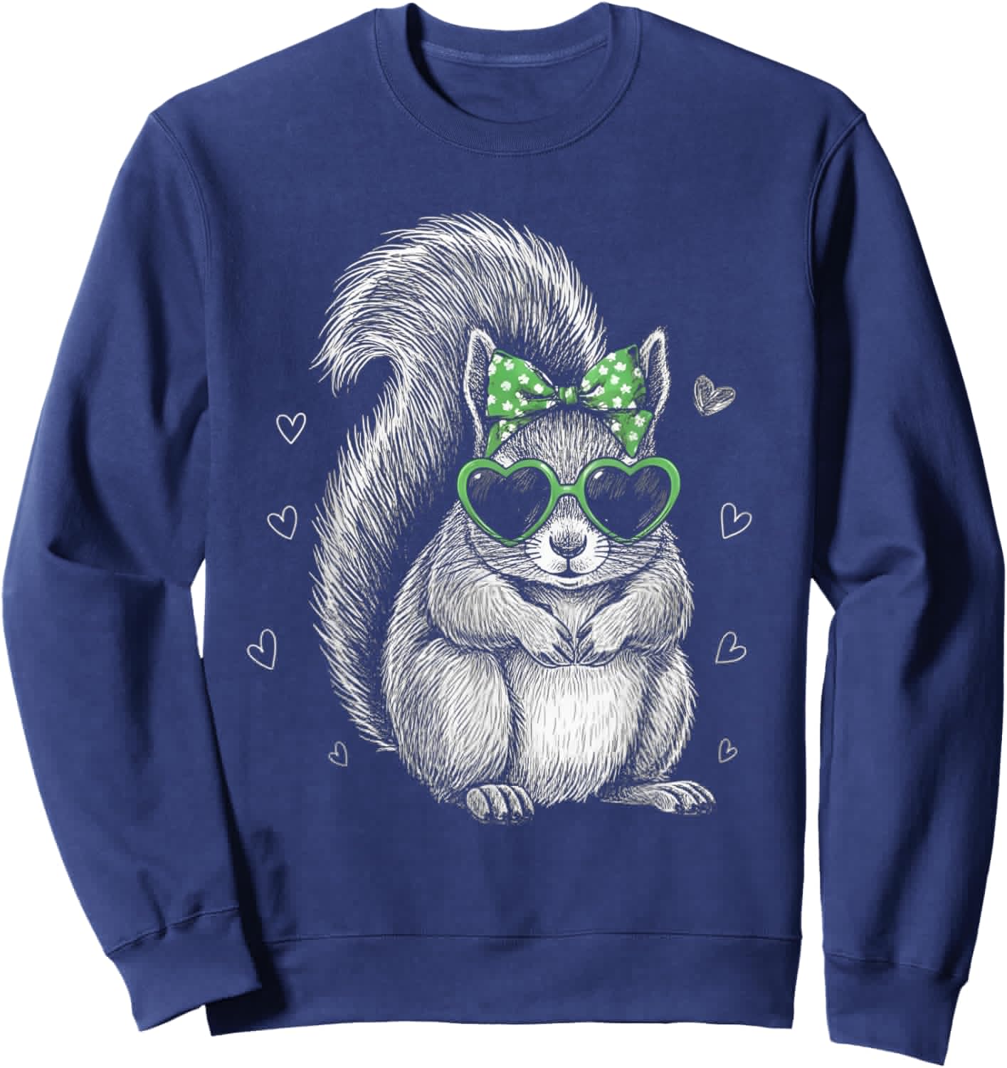 Vintage Squirrel Shamrock Coquette Bow St Patrick's Day Girl Sweatshirt - Sweatshirt | Navy