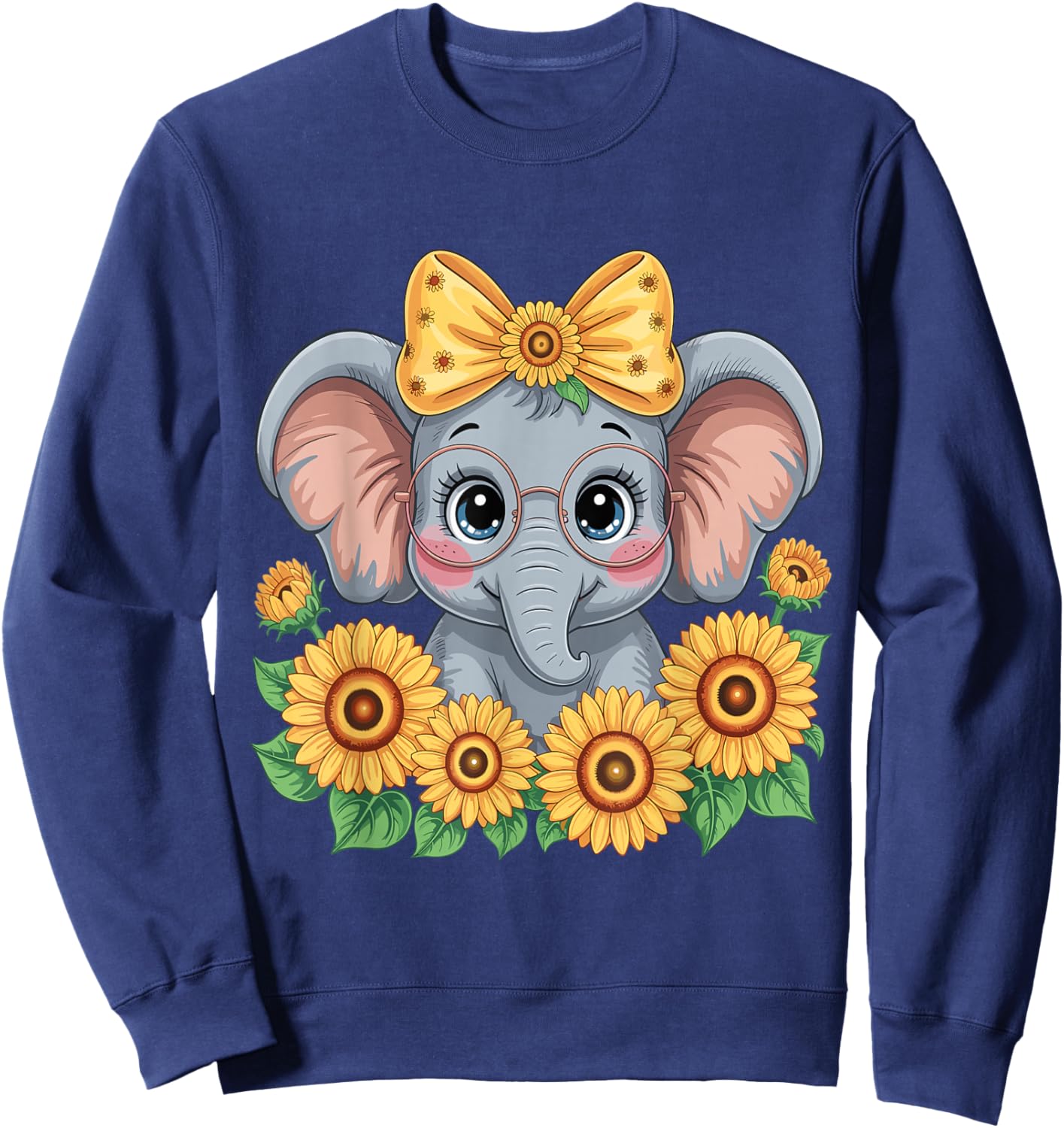 Cute Elephant Sunflower Elephant Lover Girls Sweatshirt - Sweatshirt | Navy