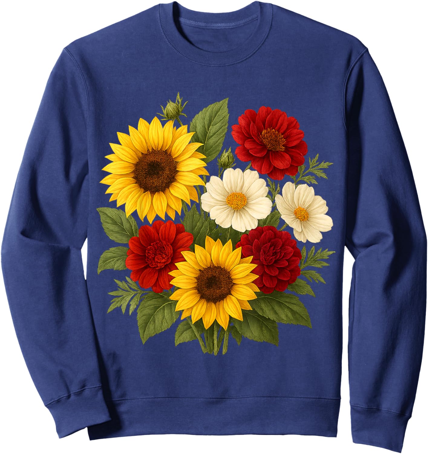 Sunflower Dahlia and Cosmos Bouquet Rustic Summer Farmhouse Sweatshirt - Sweatshirt | Navy