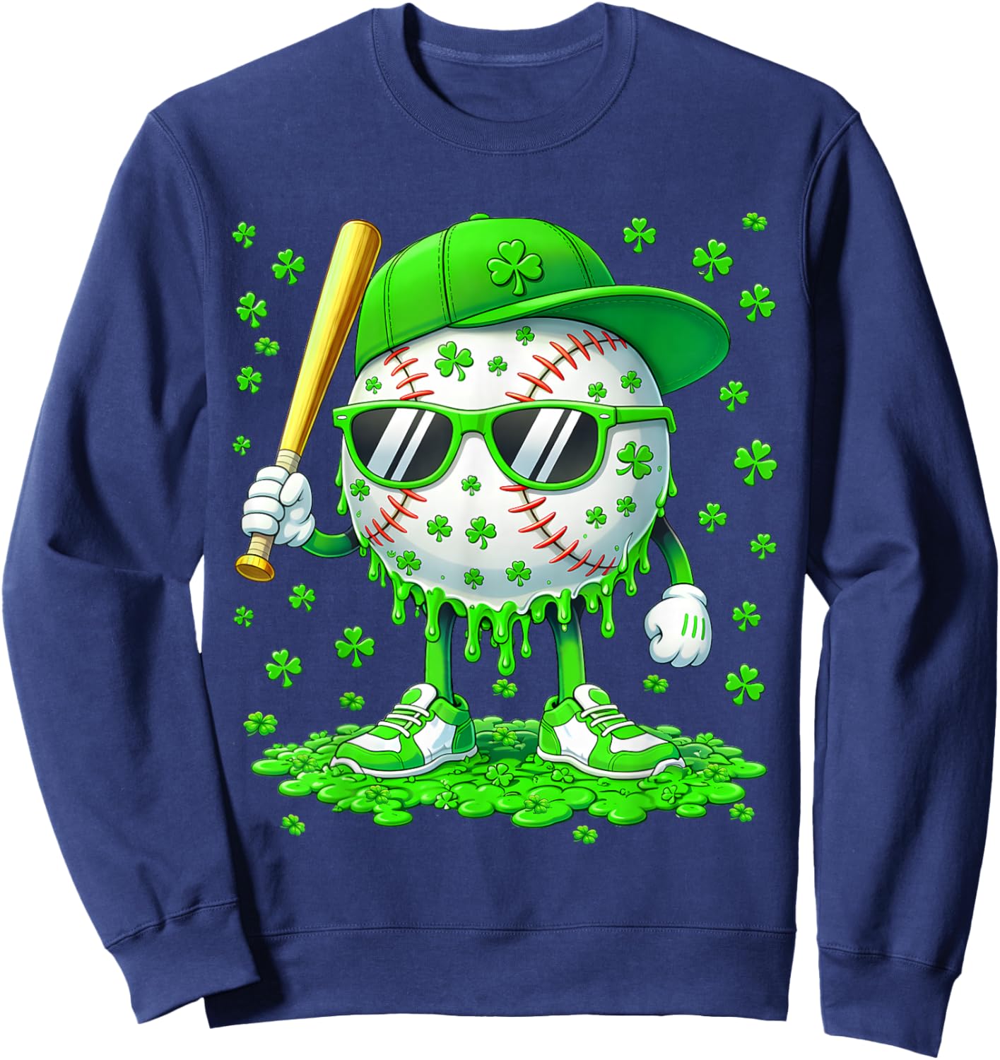 Funny Drip Dripping Baseball Shamrock Men Boy Kid Shirts Sweatshirt - Sweatshirt | Navy