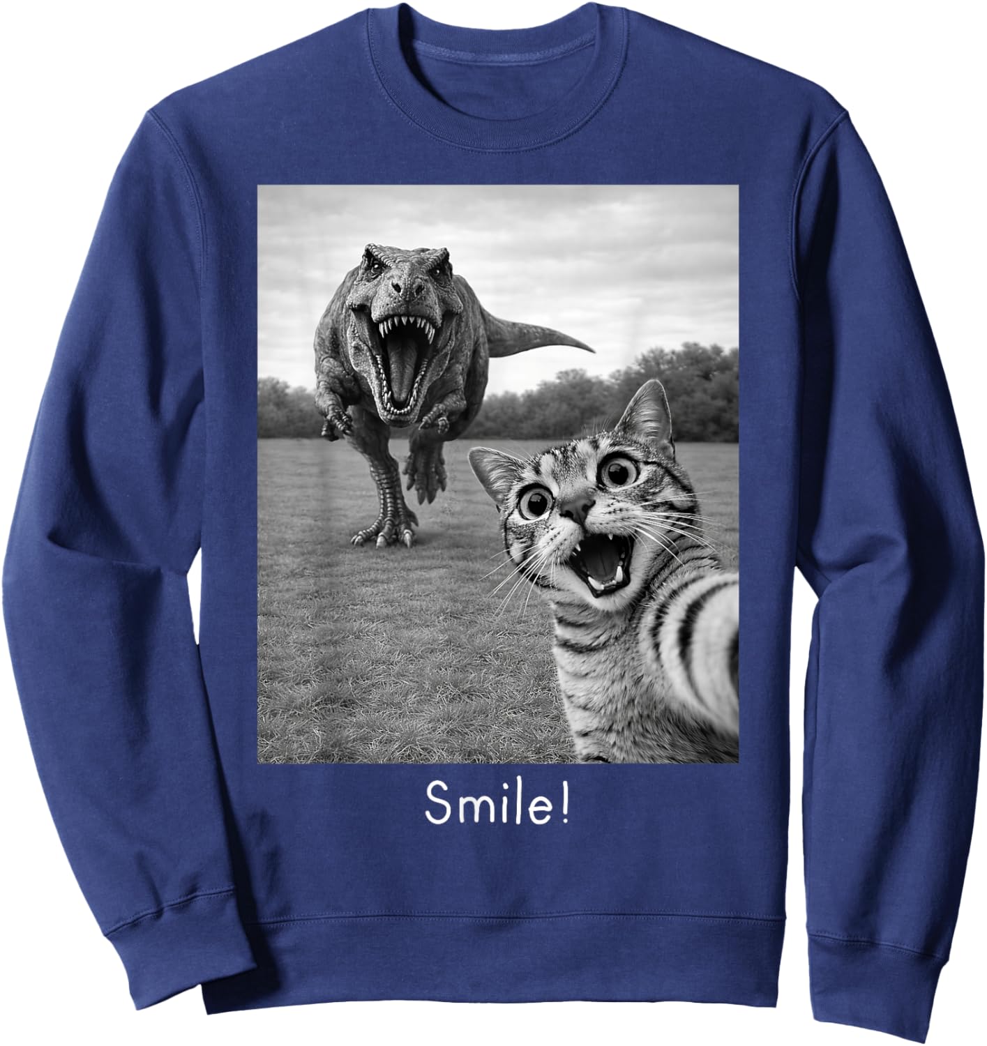 Cat Selfie with T-Rex Dinosaur Smile Sweatshirt - Sweatshirt | Navy
