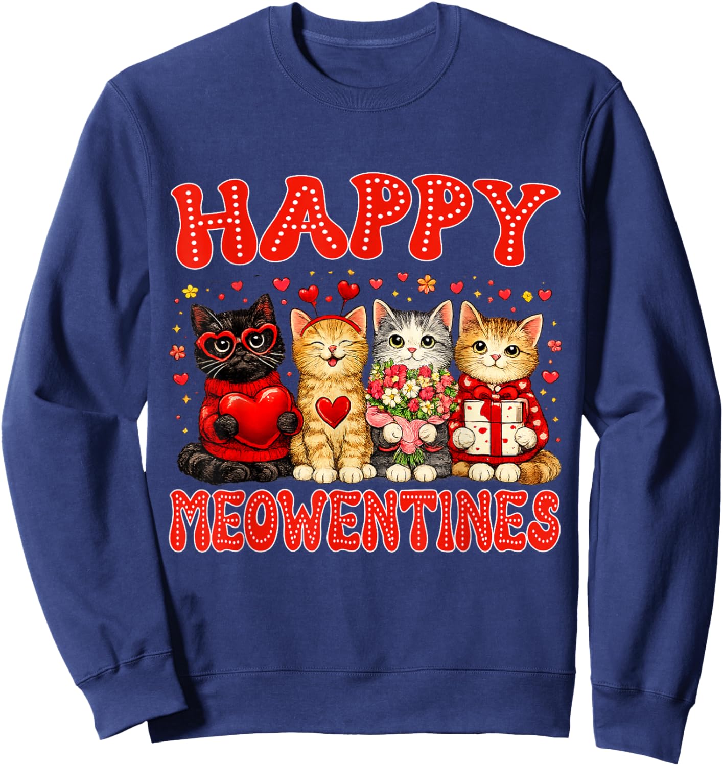 Happy Meowentines Cute Cat Valentine Men Women Kids Girls Sweatshirt - Sweatshirt | Navy