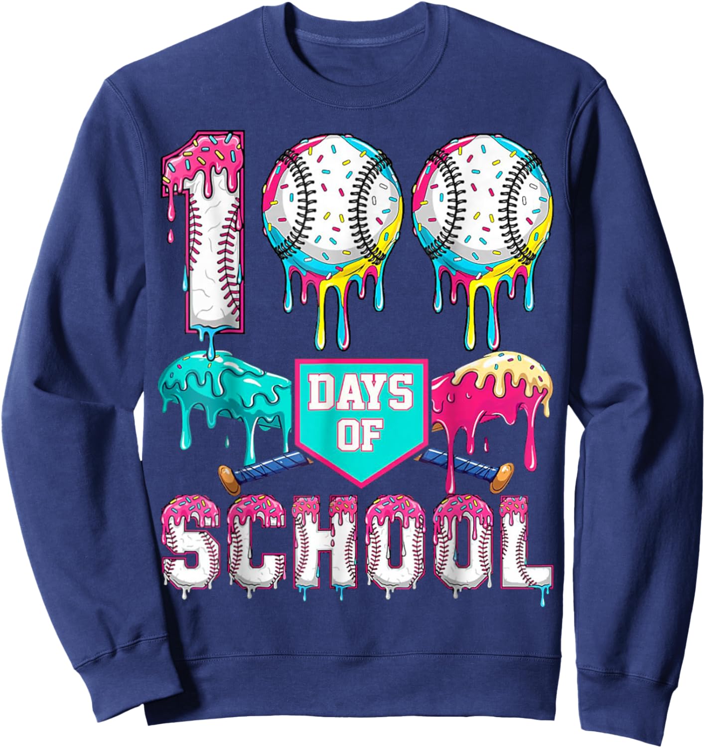 100 Days of School Boys Kids 100th Day of School Baseball Sweatshirt - Sweatshirt | Navy