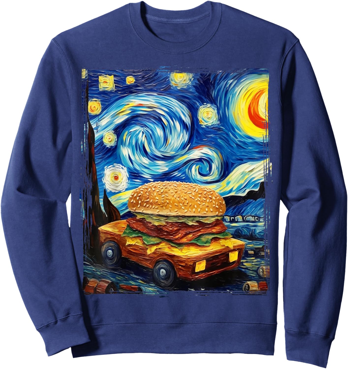 Love Hamburger Food Burger Van Gogh Sweatshirt - Sweatshirt | Navy