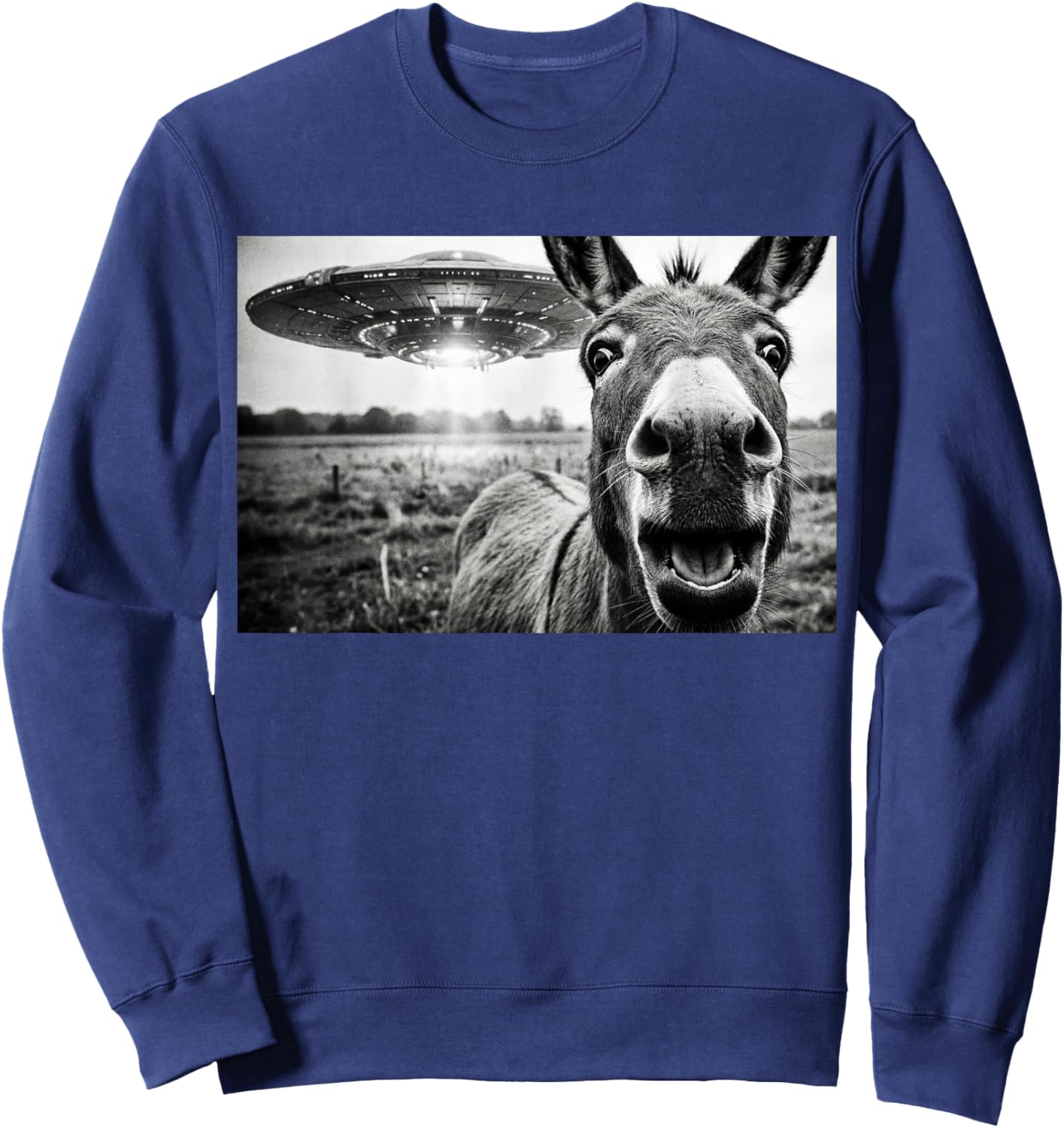 Funny Donkey UFO Selfie Alien Abduction Sweatshirt - Sweatshirt | Navy