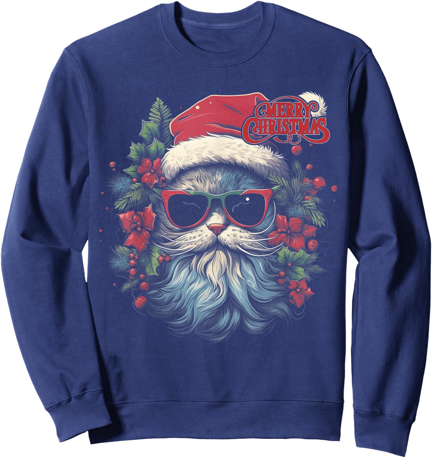 Cat - Christmas Funny Santa Holiday Men Women Sweatshirt - Sweatshirt | Navy