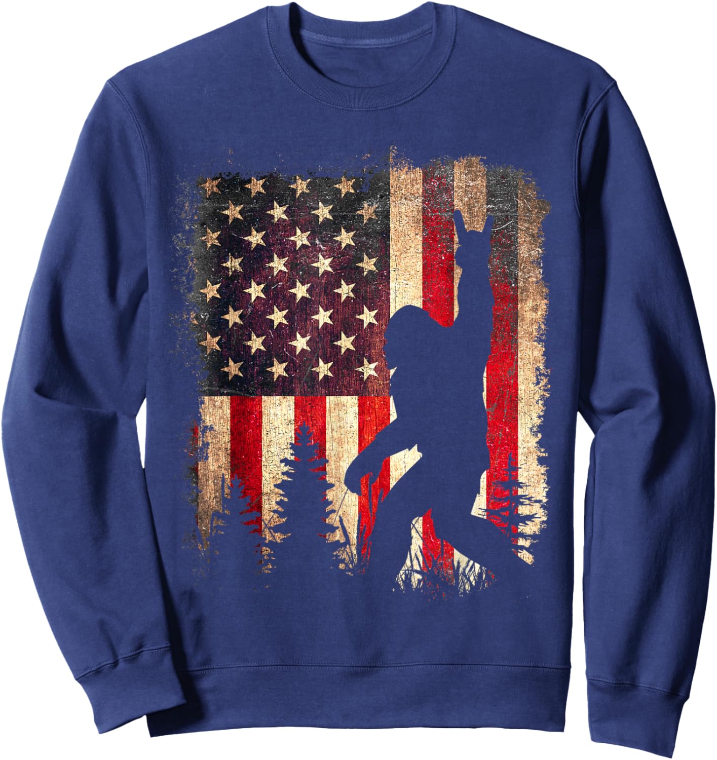 Bigfoot Sasquatch 4th July Patriotic America Flag Men Women Sweatshirt - Sweatshirt | Navy