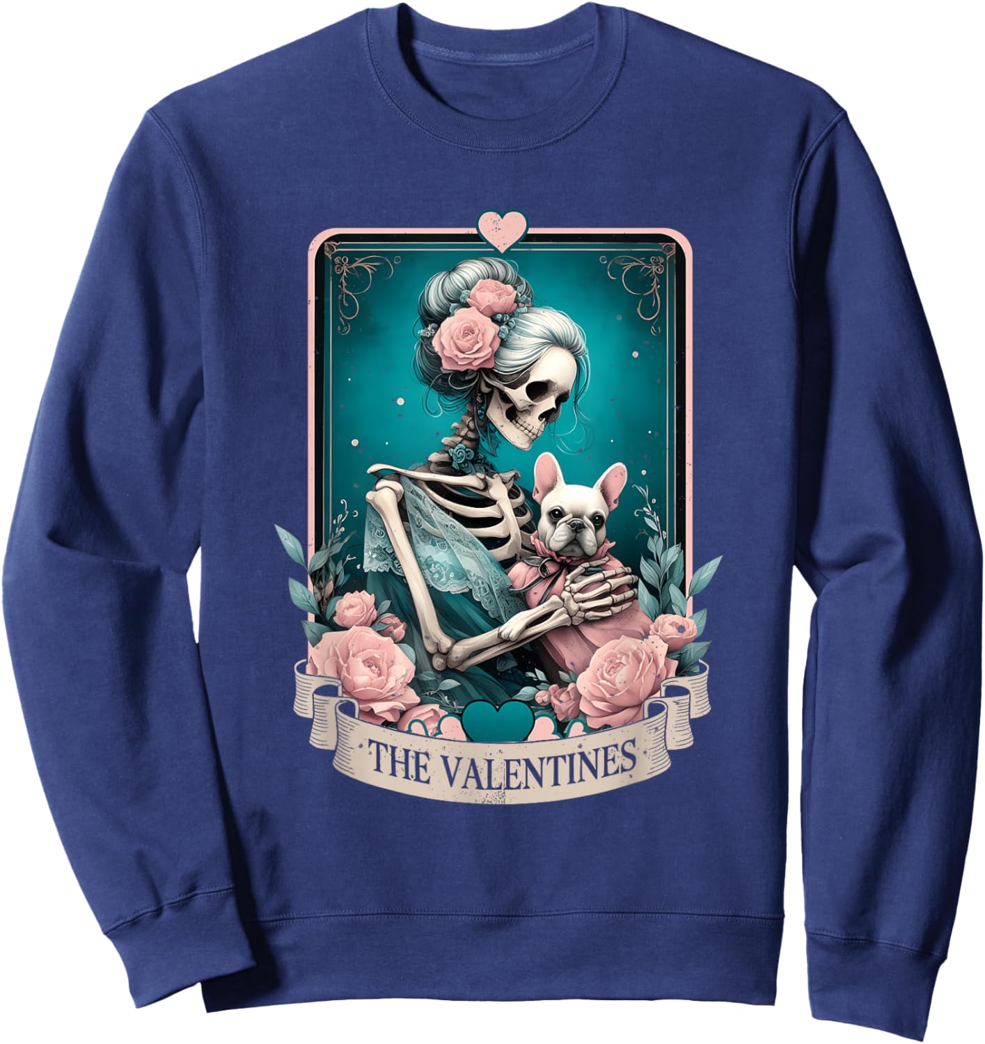 Retro French Bulldog Valentines Fr enchie Mom Tarot Card Sweatshirt - Sweatshirt | Navy
