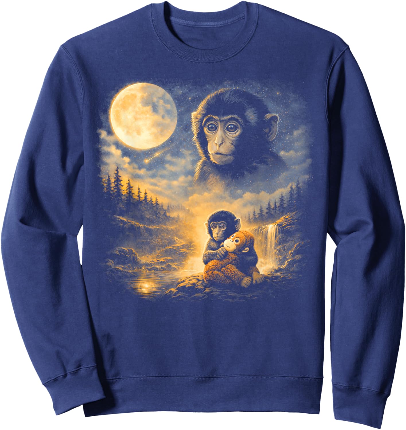 Punch Monkey Moon 90s Retro Animal Vintage Sweatshirt - Sweatshirt | Navy