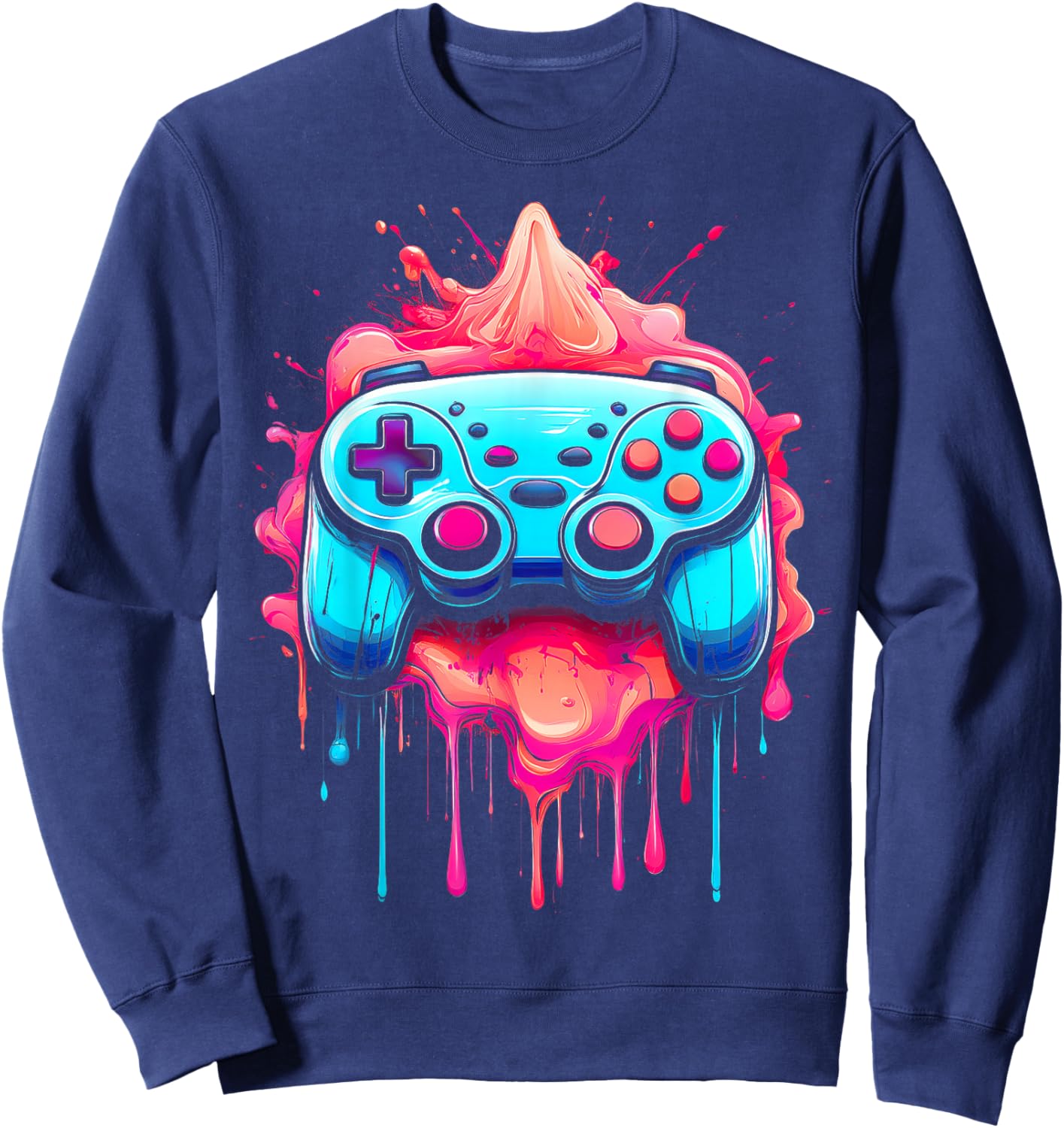 Colorful Gaming Controller Splatter Art Sweatshirt - Sweatshirt | Navy