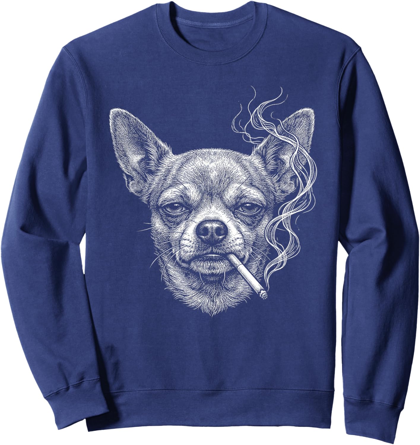 Funny Chihuahua Dog Smoking Cigarette Brainrot Meme Sweatshirt - Sweatshirt | Navy