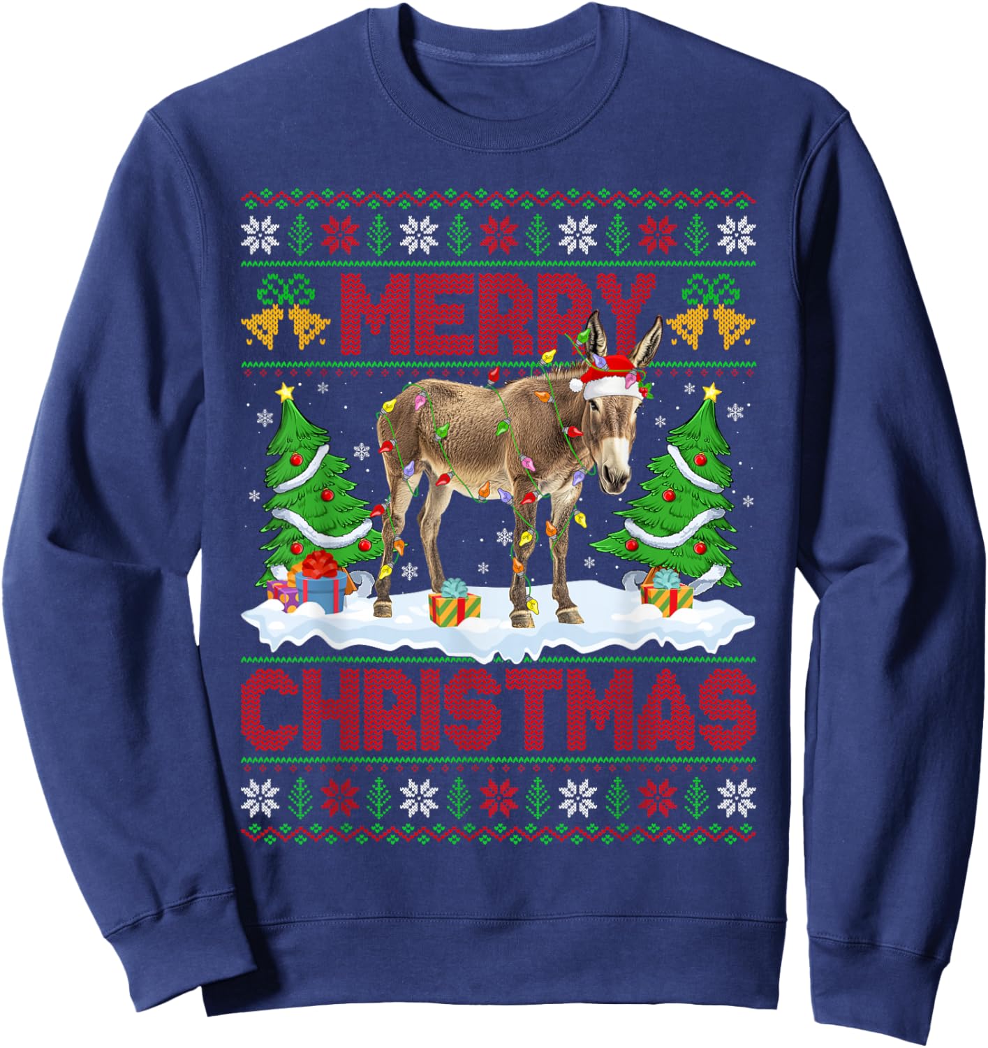 Donkey Mule Ugly Xmas Sweater Funny Animal Lights Christmas Sweatshirt - Sweatshirt | Navy