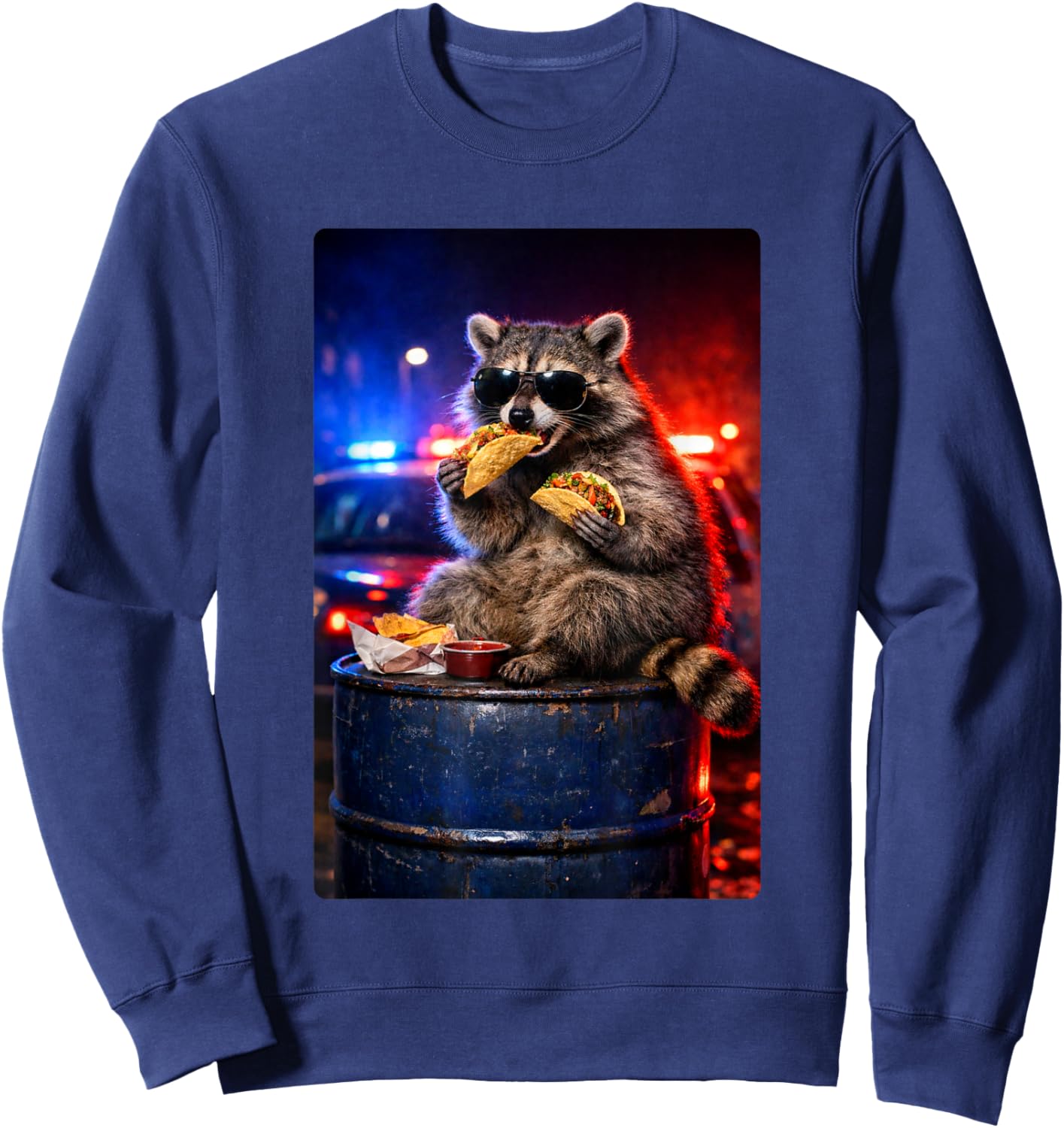 Funny Raccoon Eating Tacos Humor Graphic Meme Man Woman Sweatshirt - Sweatshirt | Navy