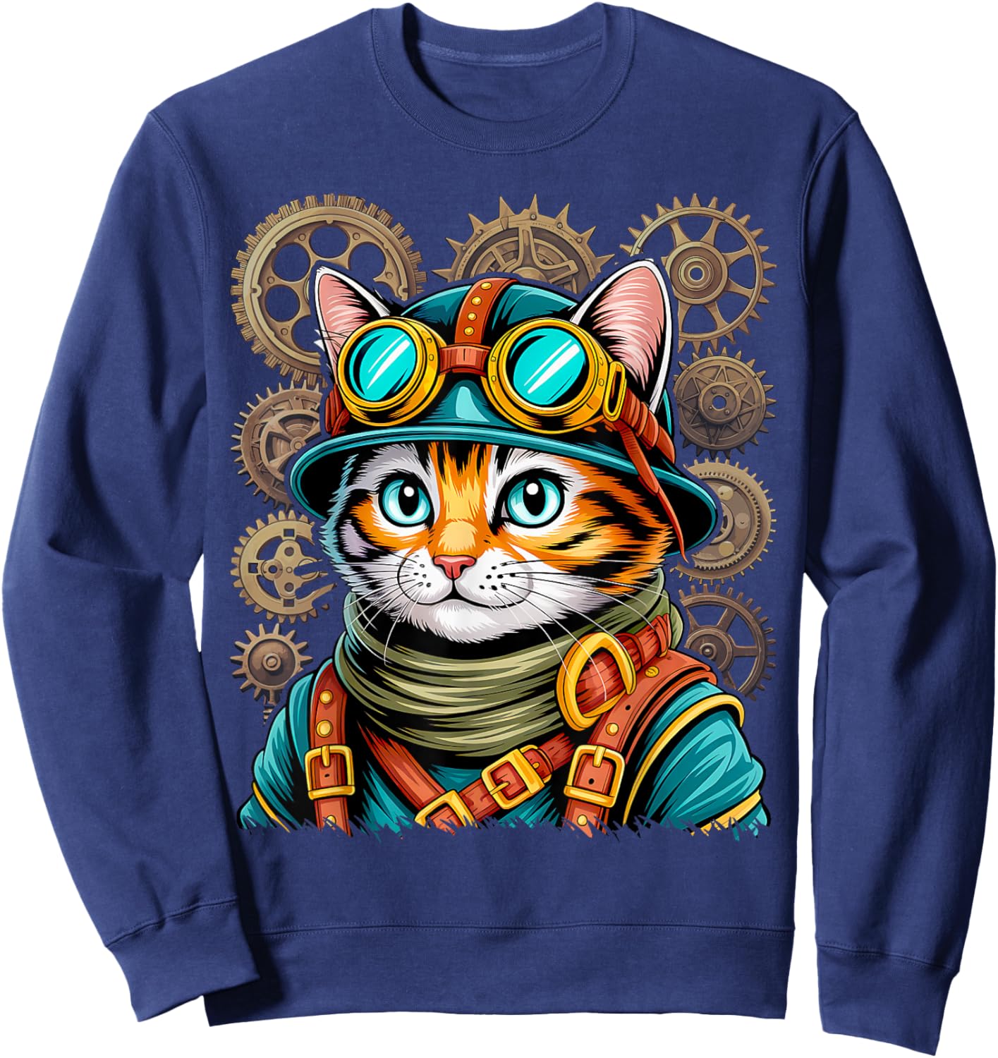Steampunk Cat Kitty Kitten Steam Punk Sweatshirt - Sweatshirt | Navy