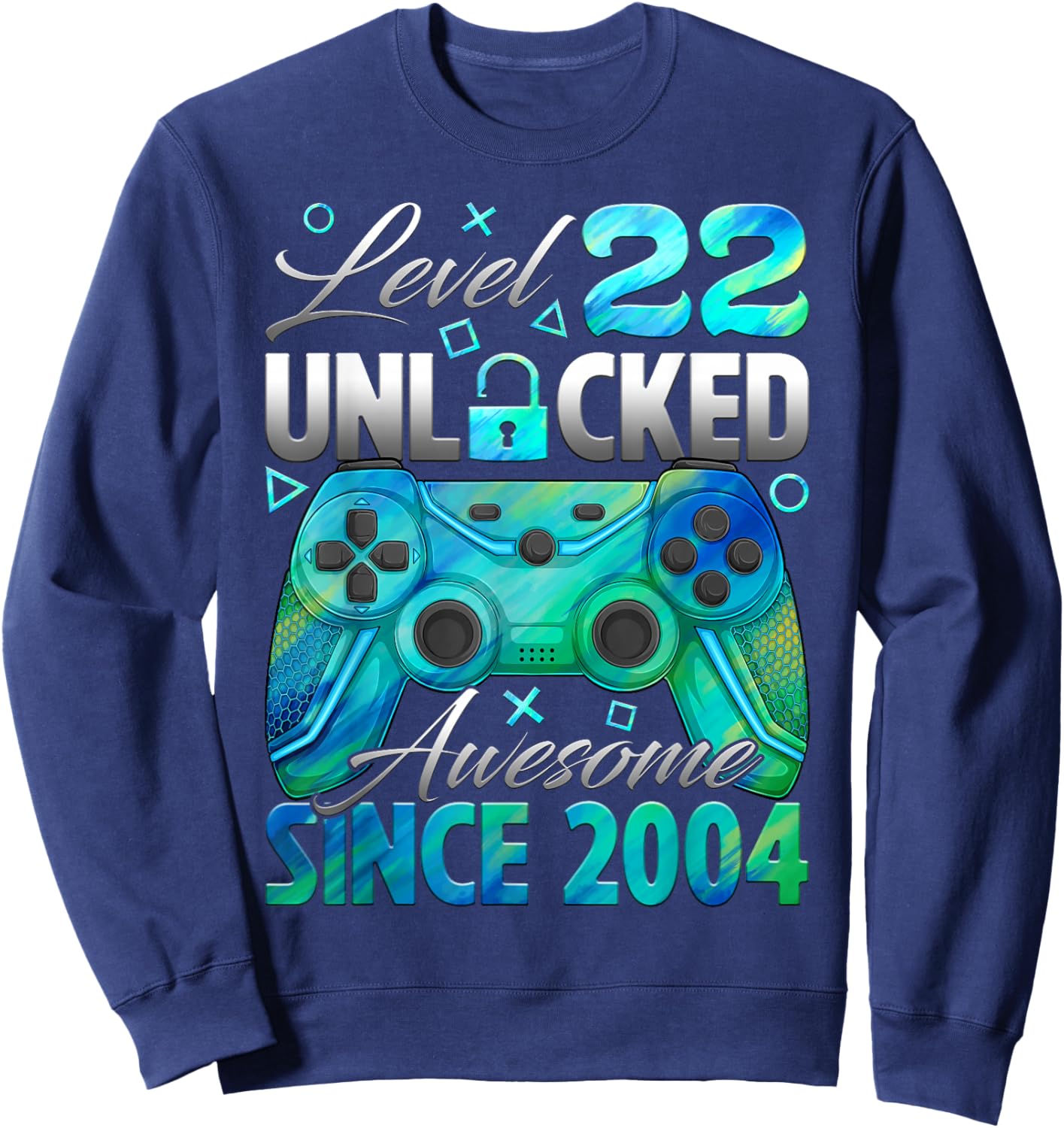 Level 22 Unlocked Awesome Since 2004 22nd Birthday Gamer Sweatshirt - Sweatshirt | Navy
