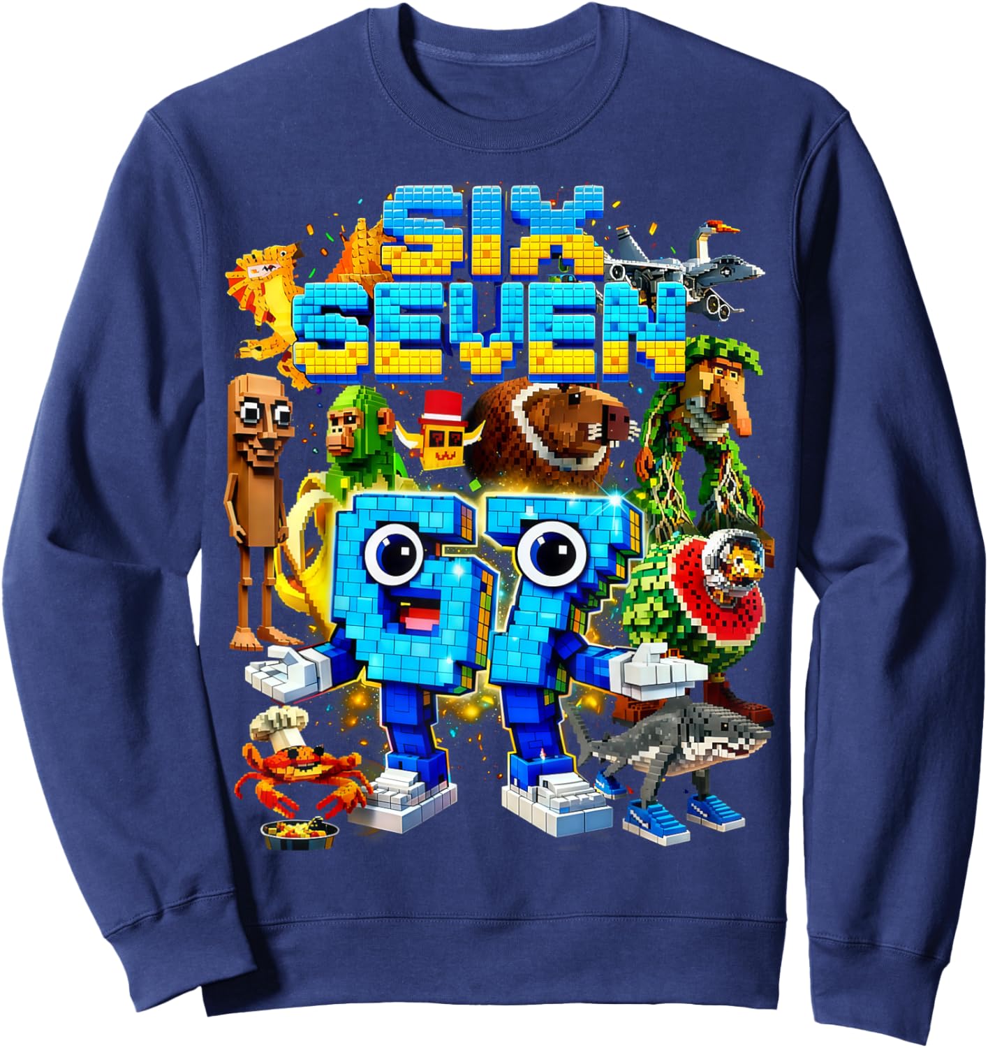 Six Seven 67 Pixel Gamer Meme Funny Gifts for Boys Kids Sweatshirt - Sweatshirt | Navy