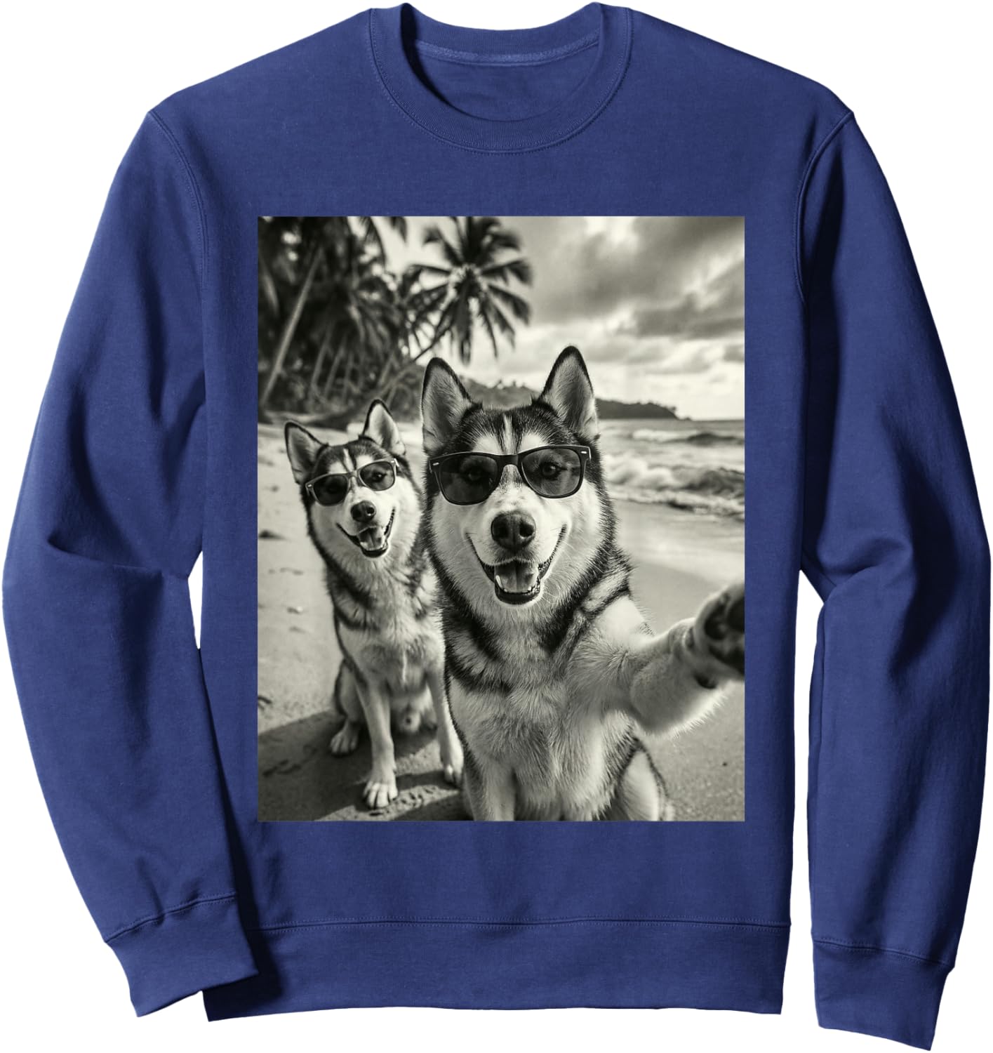 Cool Siberian Husky Funny Dog Selfie Beach Sunglasses Dogs Sweatshirt - Sweatshirt | Navy
