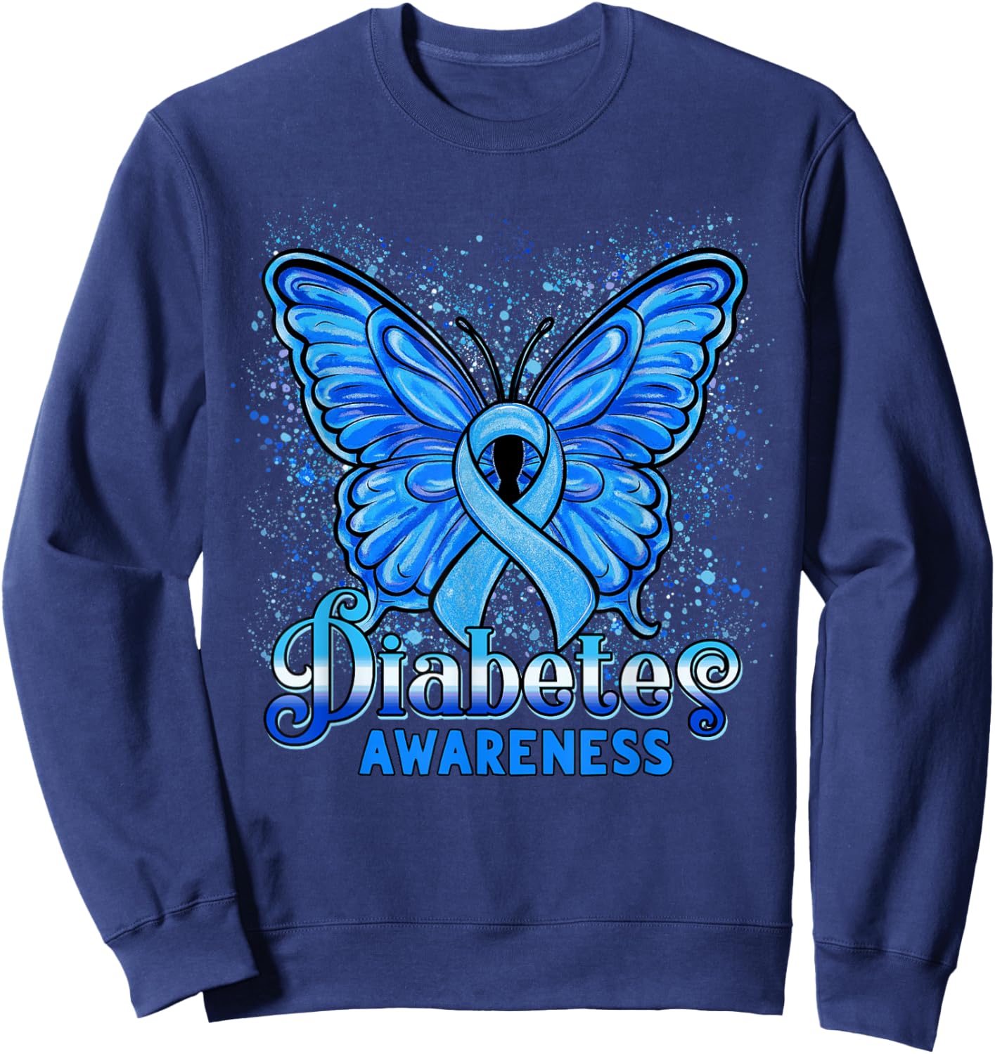 in November We Wear Blue Diabetes Awareness Ribbon Butterfly Sweatshirt - Sweatshirt | Navy