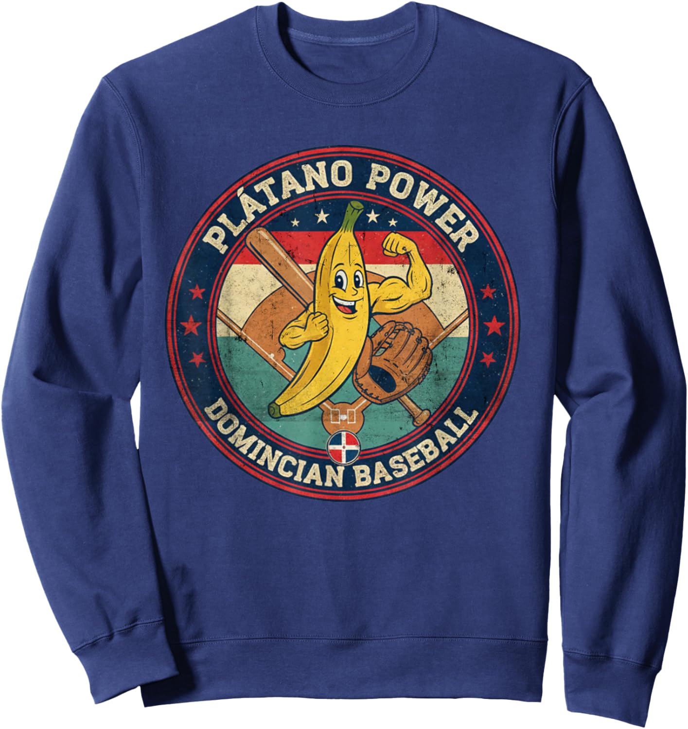 Platano Power Dominican Baseball RD Retro Vintage Sweatshirt - Sweatshirt | Navy