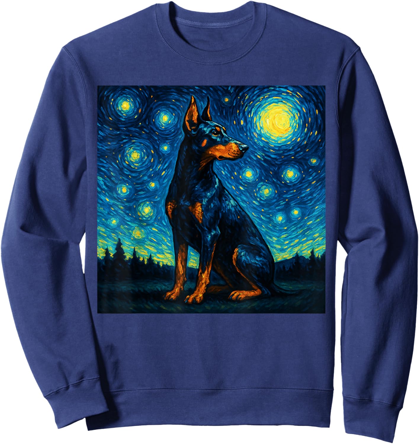 Doberman Van Gogh Starry Night Cool Art Dog mom dad Women Sweatshirt - Sweatshirt | Navy