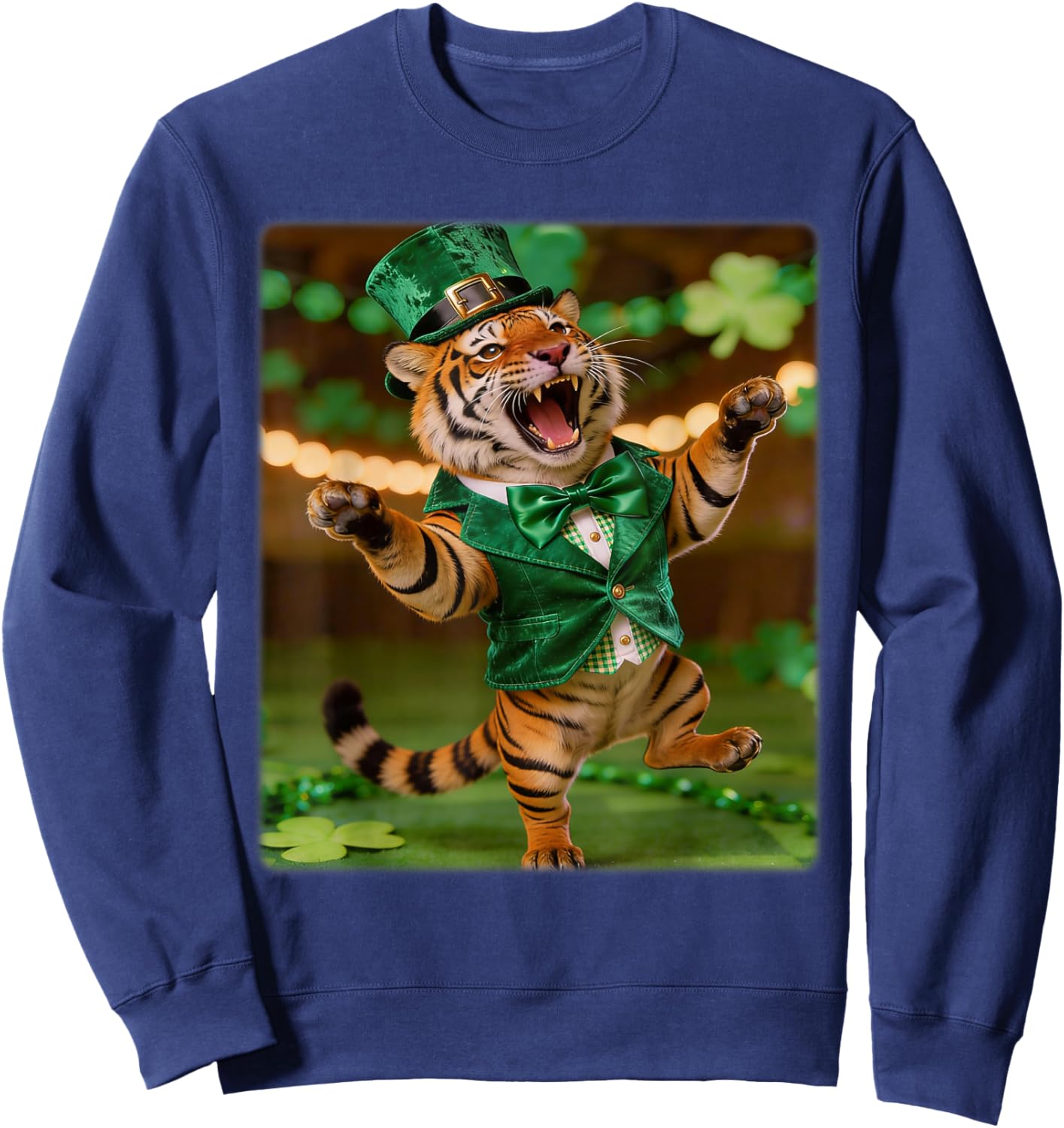 Tiger St. Patrick’s Day Funny Leprechaun Hat Tiger Irish Sweatshirt - Sweatshirt | Navy