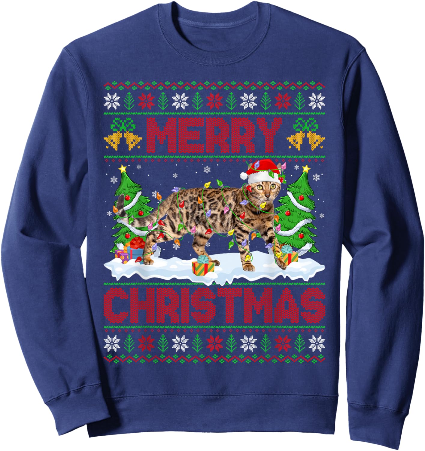 Bengal Cat Ugly Xmas Sweater Funny Pet Animal Cat Christmas Sweatshirt - Sweatshirt | Navy