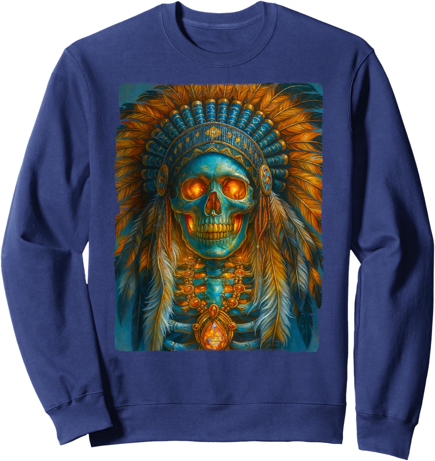 Native American - Lakota Warrior Chief - Indian Headdress Sweatshirt - Sweatshirt | Navy