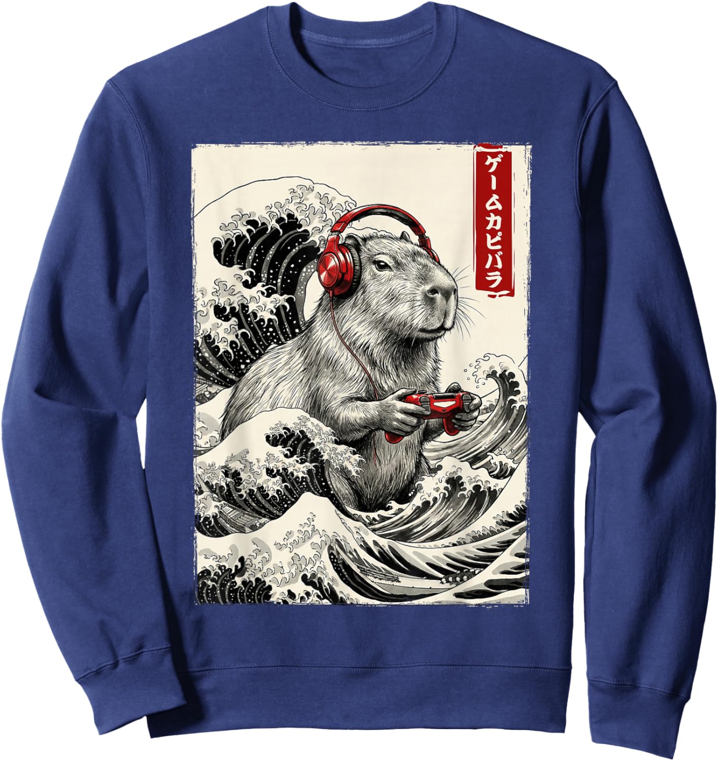 Japanese Capybara Gamer Playing Video Games Kids Boys Girls Sweatshirt - Sweatshirt | Navy