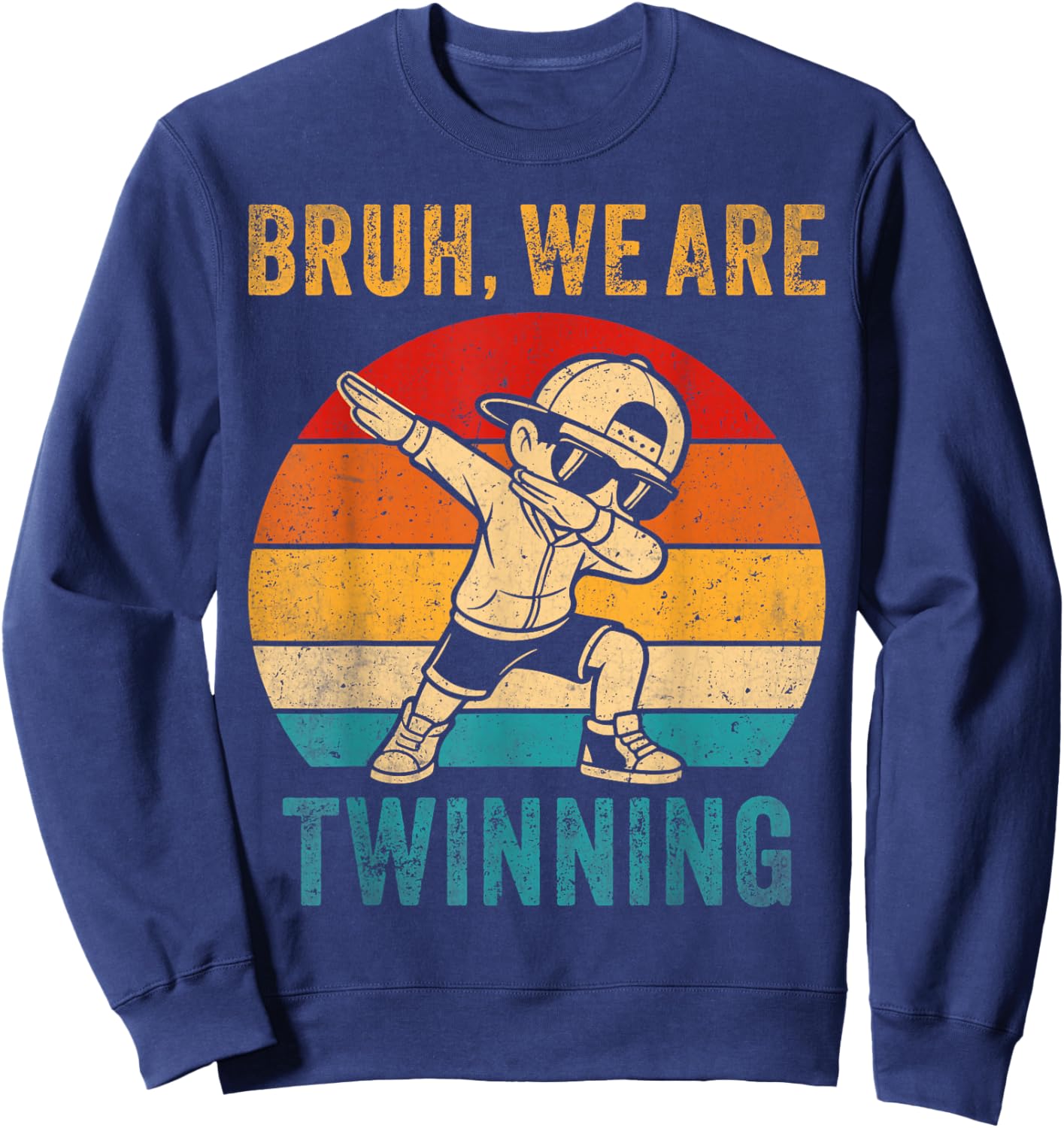 Bruh We are Twinning Kids Boys Funny Twin Day Dabbing Boy Sweatshirt - Sweatshirt | Navy