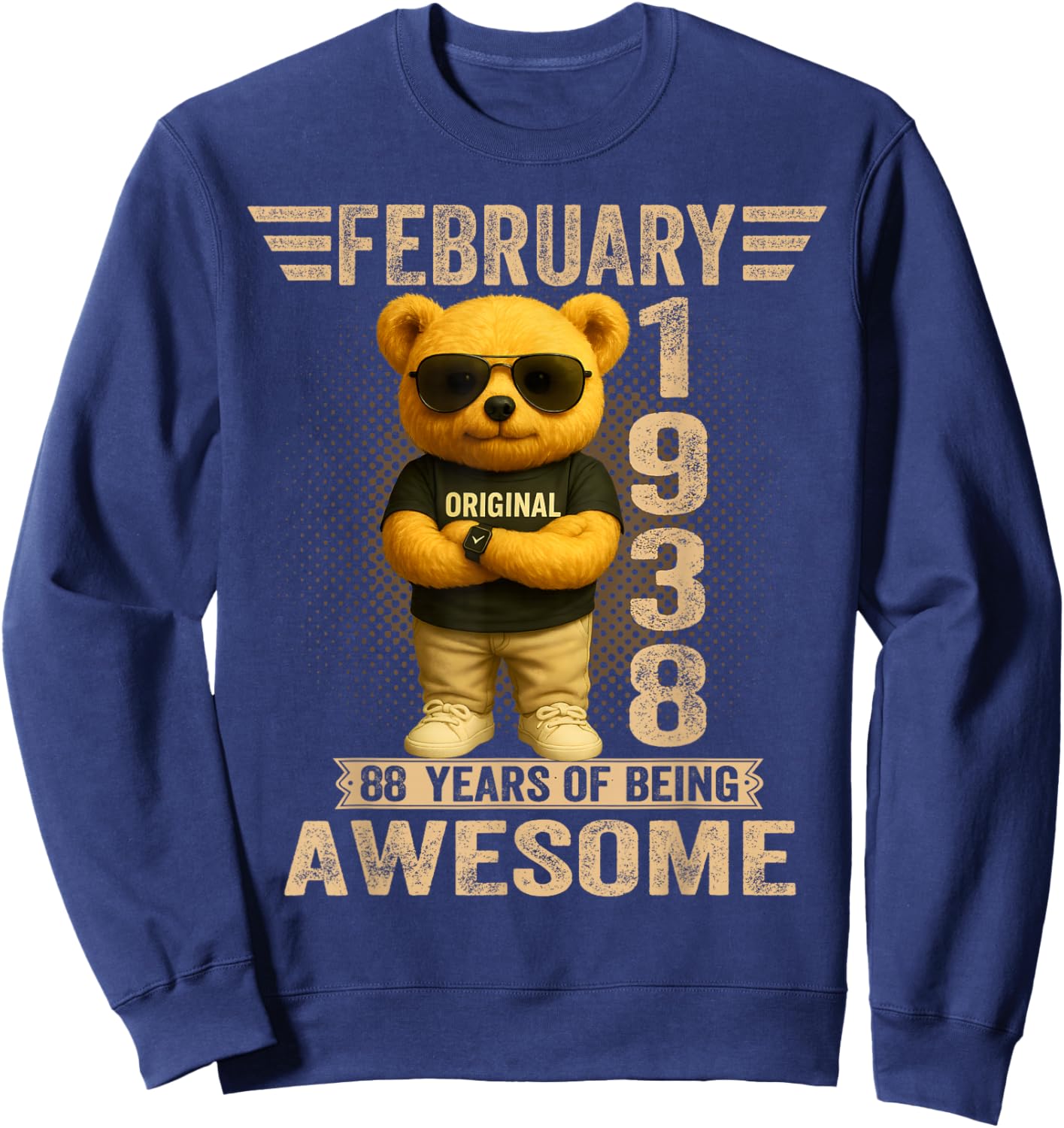 88 Year Old February 1938 Teddy Bear 88th Birthday Men Women Sweatshirt - Sweatshirt | Navy