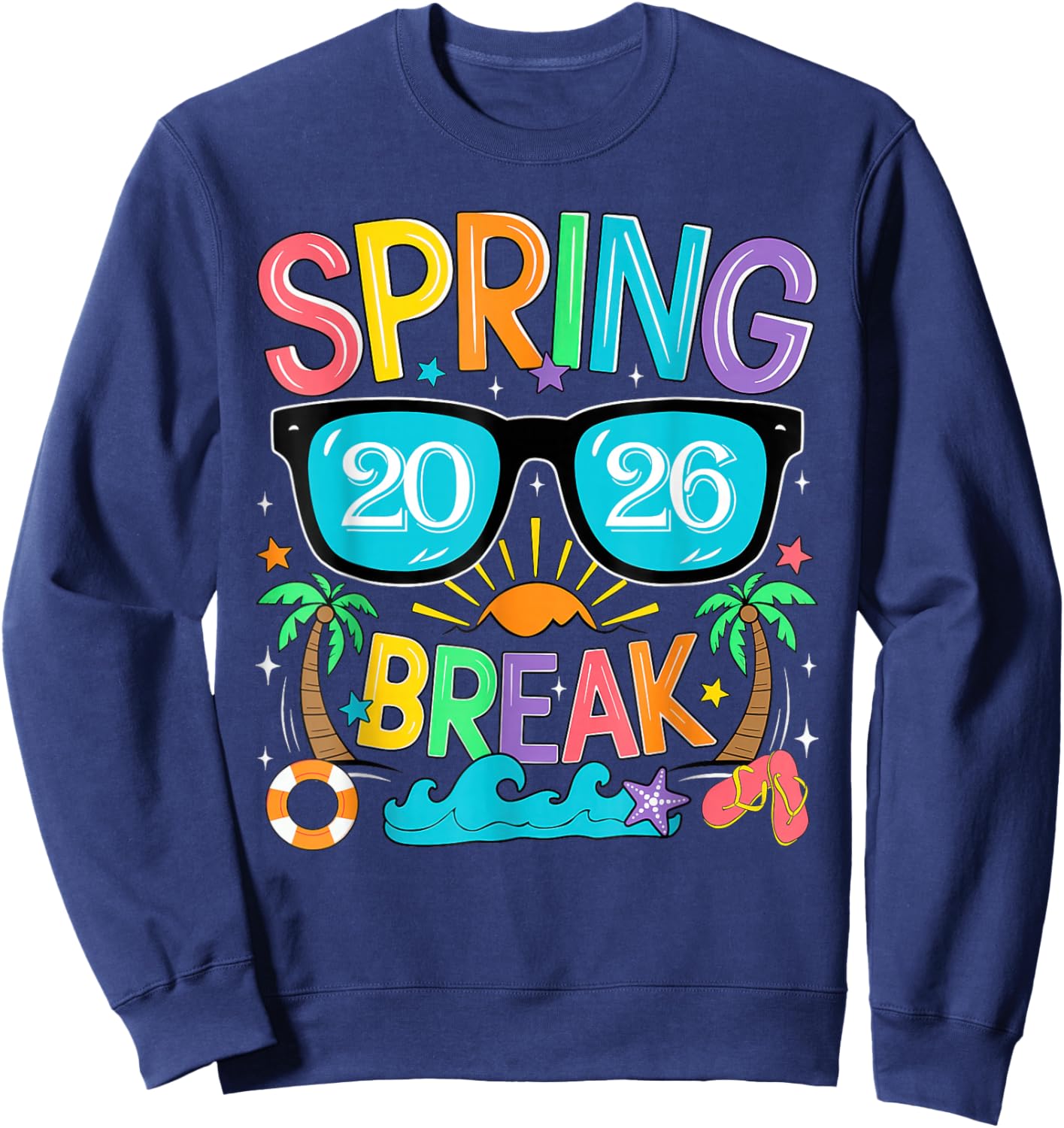 Aesthetic Spring Break 2026 Family Vacation Squad Graphic Sweatshirt - Sweatshirt | Navy