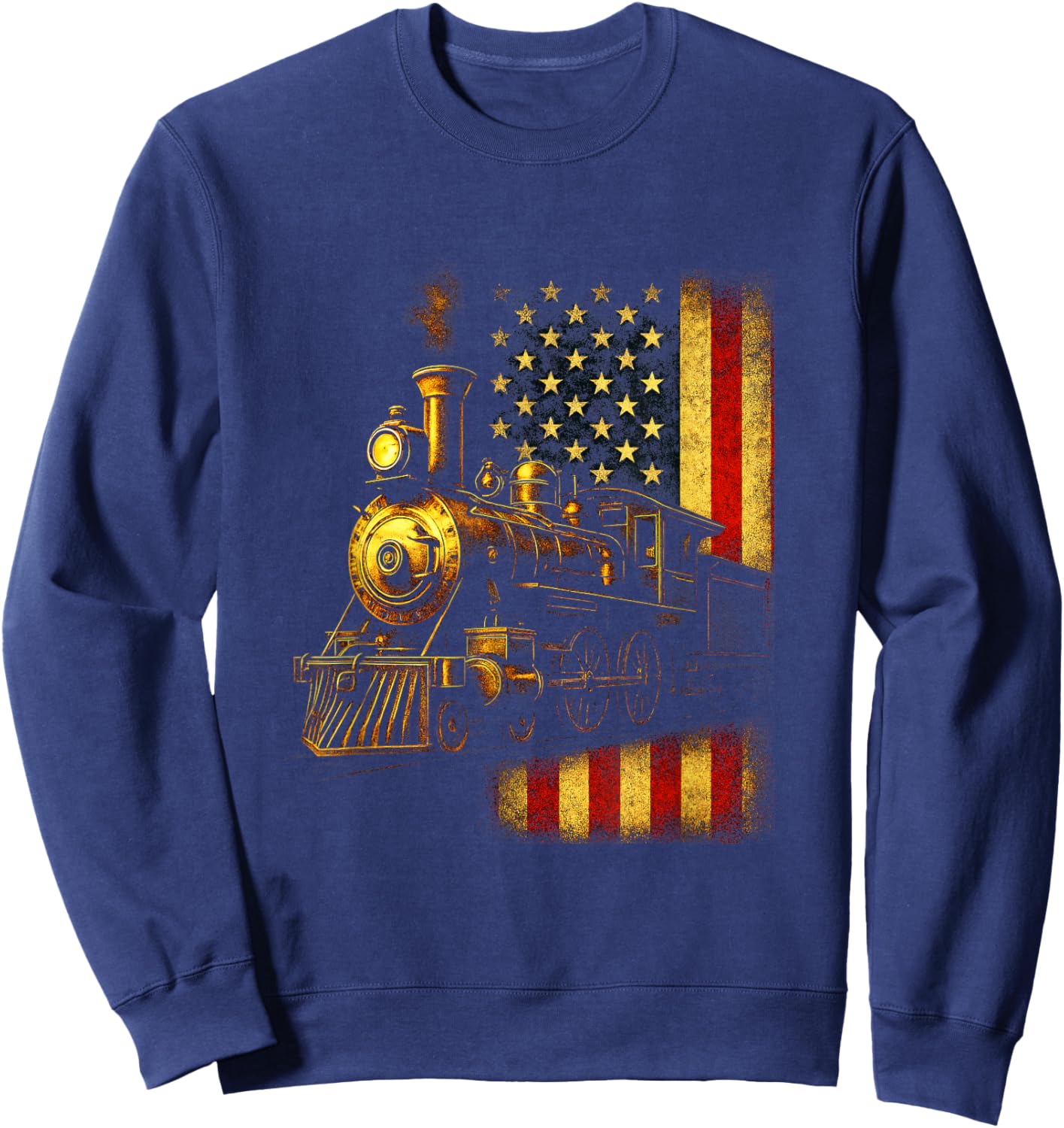 Locomotive & Flag - Steam Train Rail Fan Art Sweatshirt - Sweatshirt | Navy