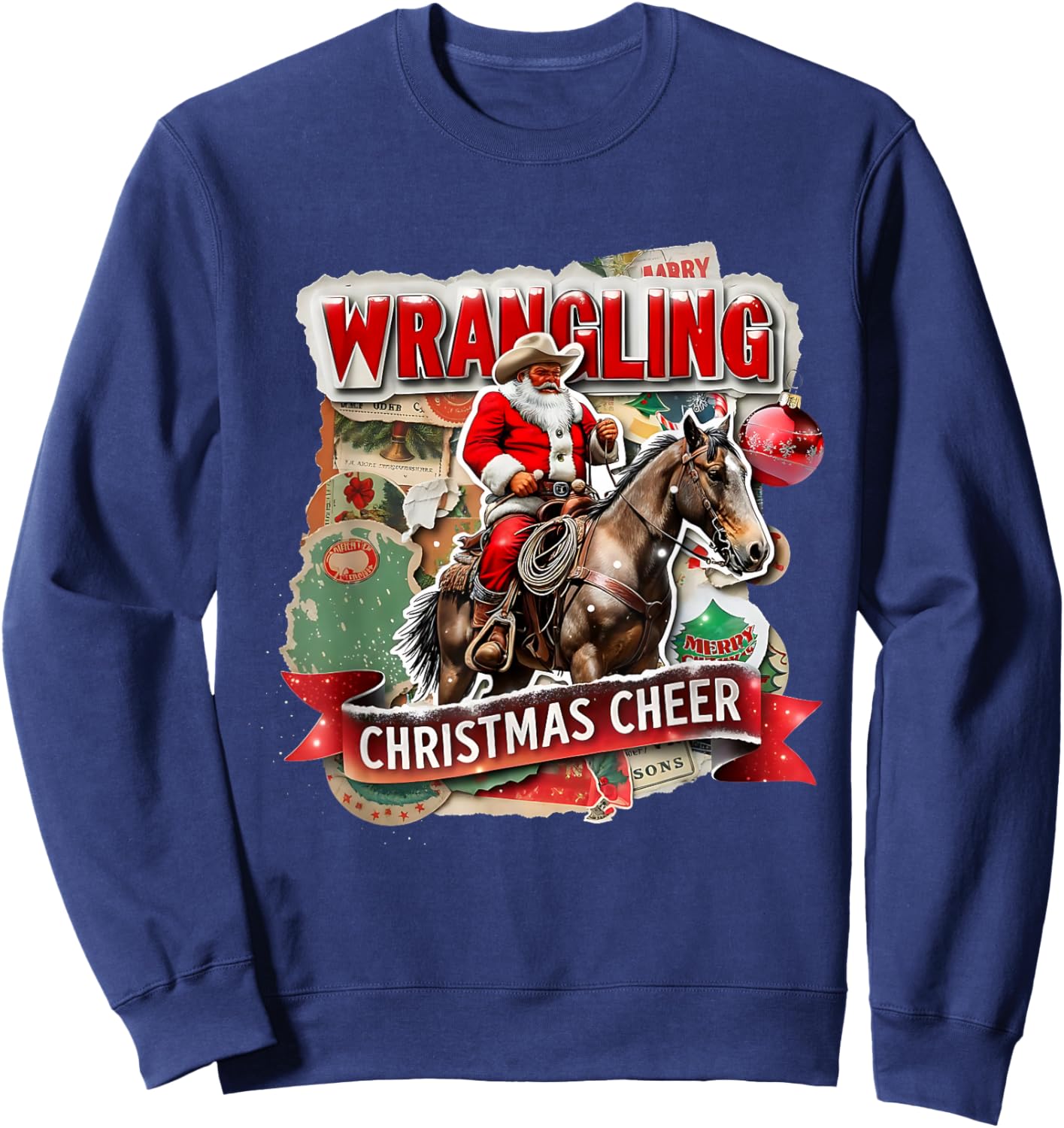 Wrangling Christmas Cheer Cowboy Santa Design Sweatshirt - Sweatshirt | Navy