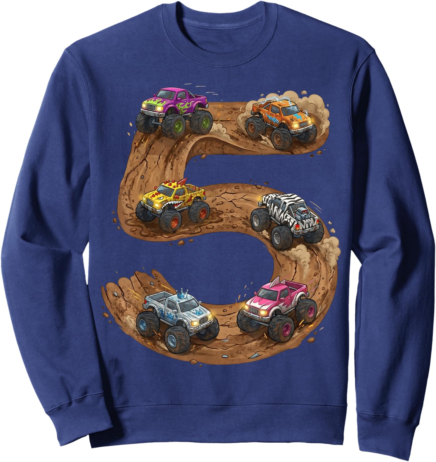 5 Year Old Boy Birthday Monster Trucks Toddler 5th Birthday Sweatshirt - Sweatshirt | Navy