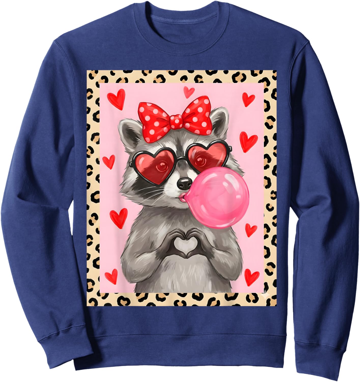 Cute Raccoon Heart Sunglasses Bubblegum Leopard Valenti Sweatshirt - Sweatshirt | Navy