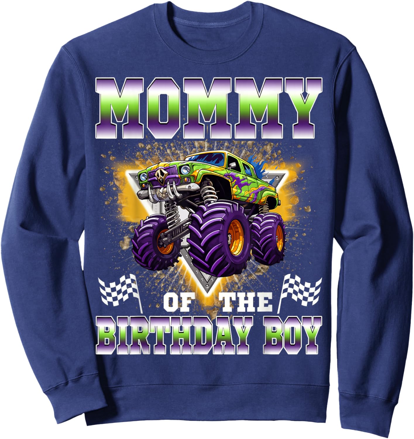 Mommy of The Birthday Boy Monster Truck Birthday Family Sweatshirt - Sweatshirt | Navy