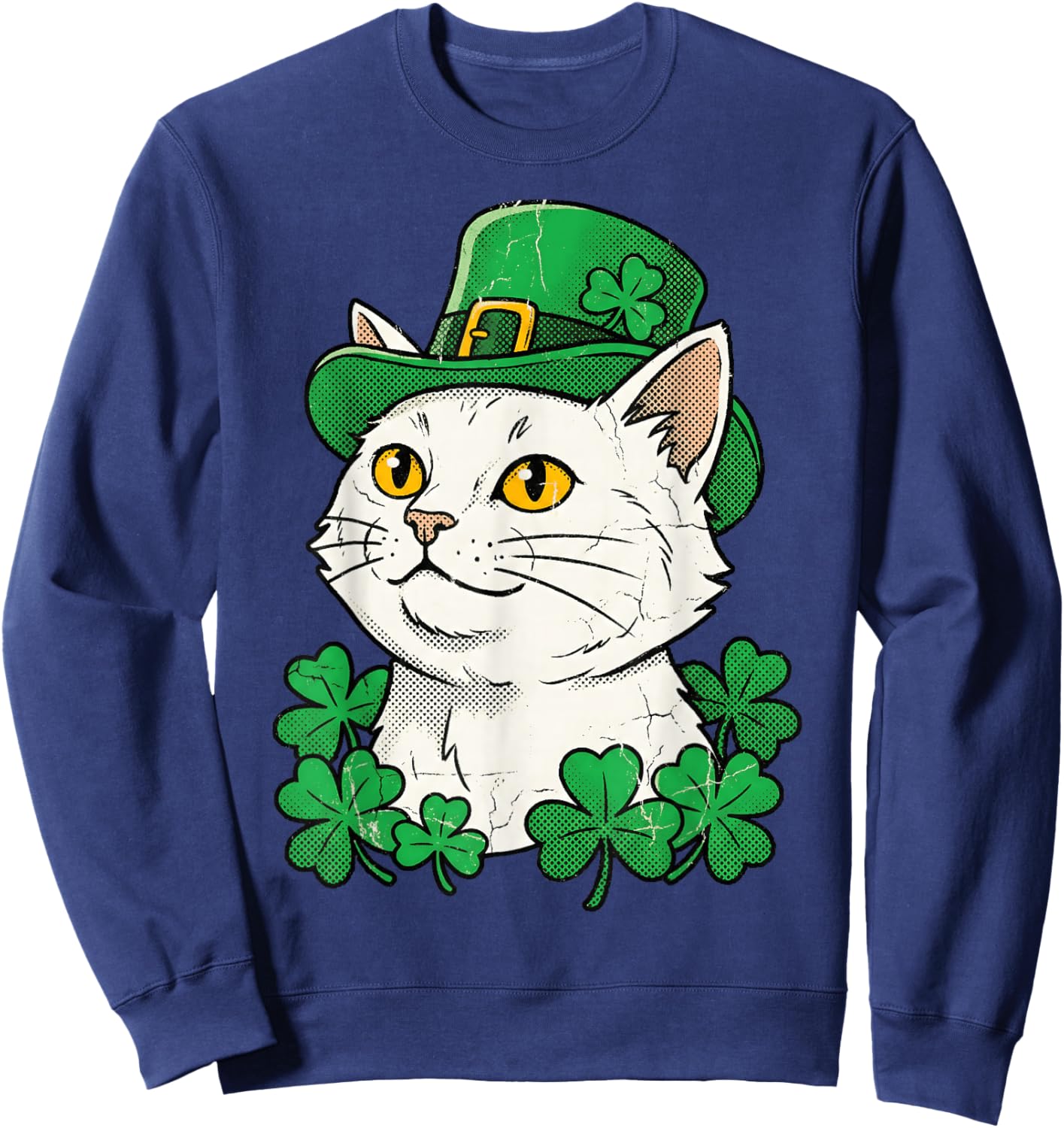 St Patricks Day Cat Leprechaun Hat Shamrock Saint Pattys Day Sweatshirt - Sweatshirt | Navy