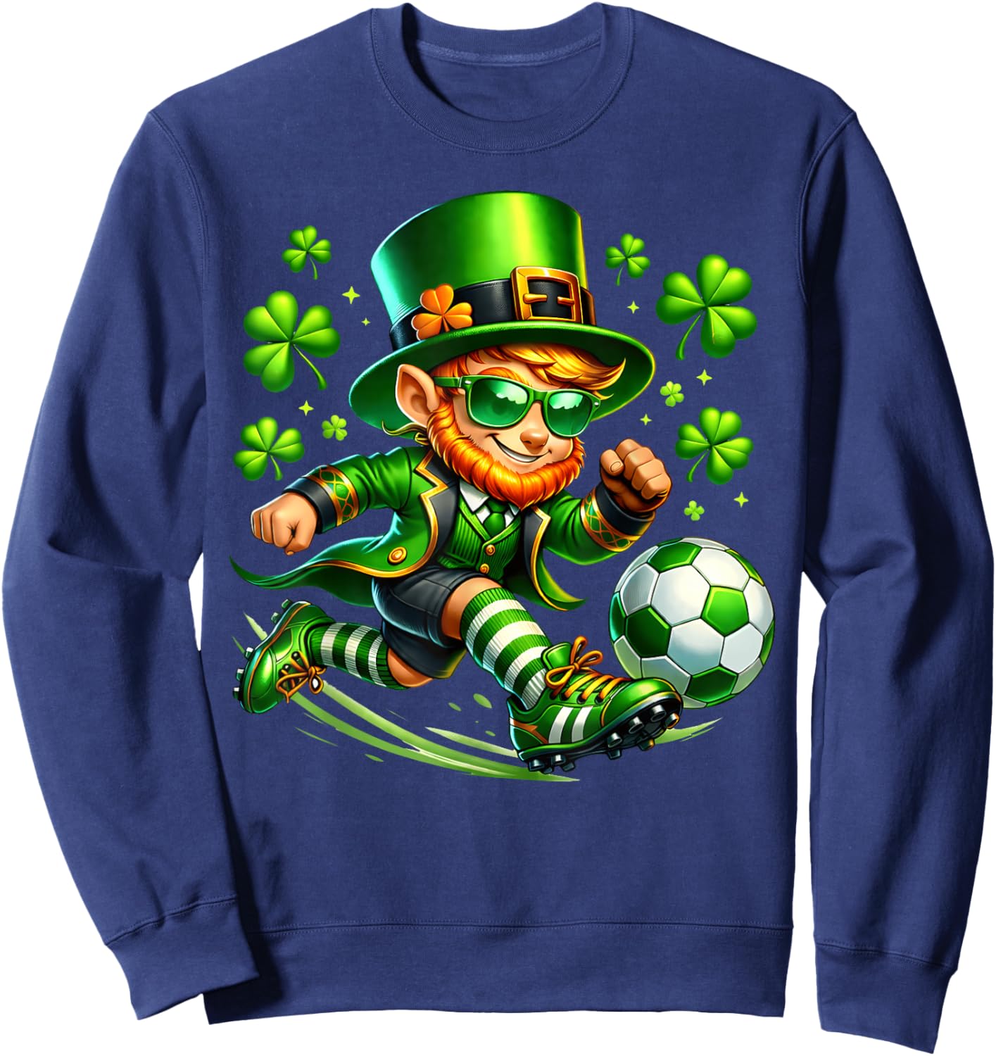 St Patricks Day Leprechaun Playing Soccer Sport Men Boys Sweatshirt - Sweatshirt | Navy