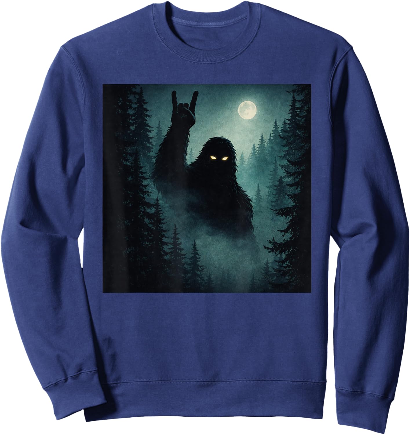 Rock On Bigfoot Sasquatch Cryptid Night Forest Sweatshirt - Sweatshirt | Navy