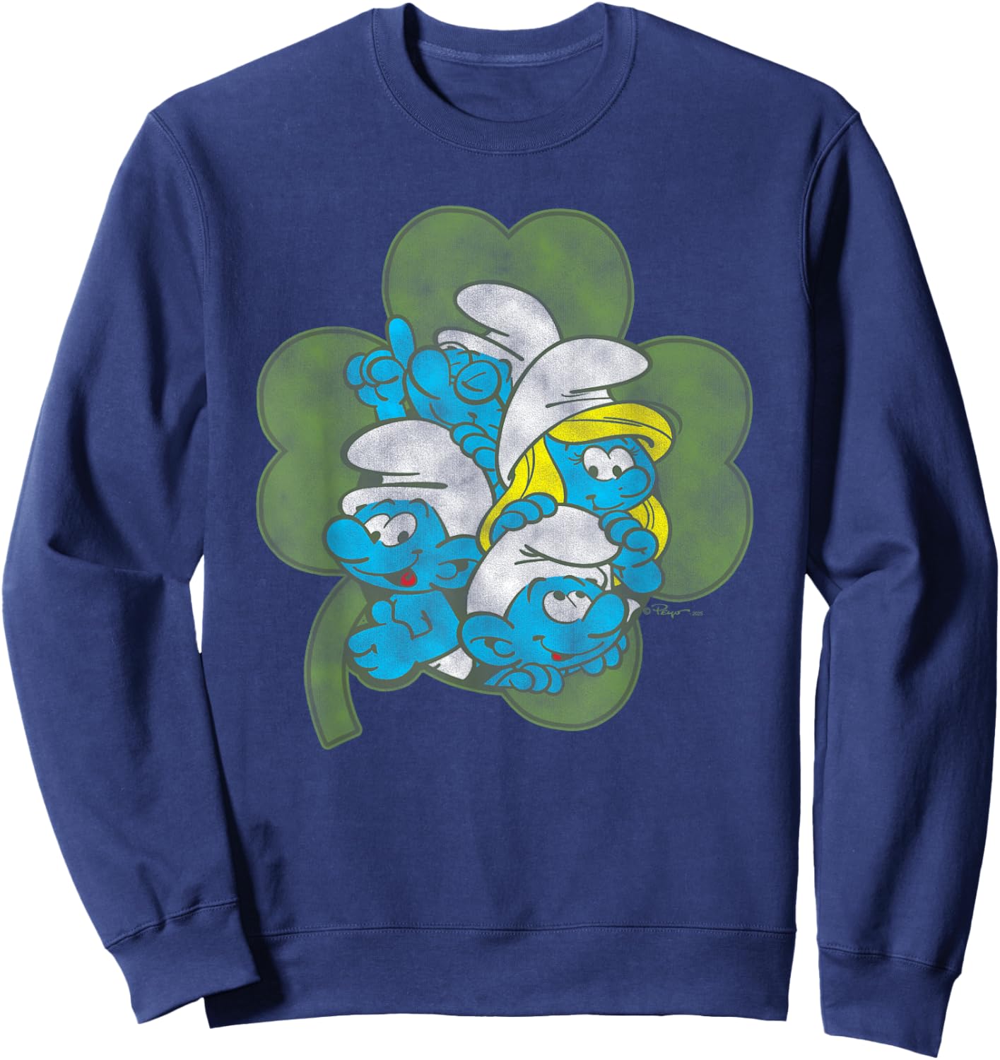 The Smurfs Four Leaf Clover Cast St. Patrick's Day Cartoon Sweatshirt - Sweatshirt | Navy