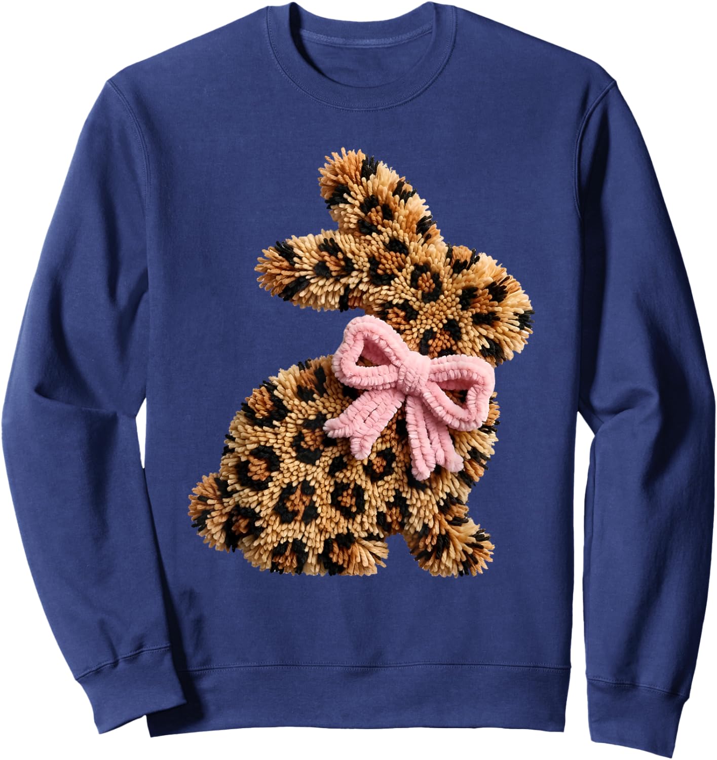 Funny Bunny Leopard Crochet Rabbit Easter Day Coquette Bow Sweatshirt - Sweatshirt | Navy