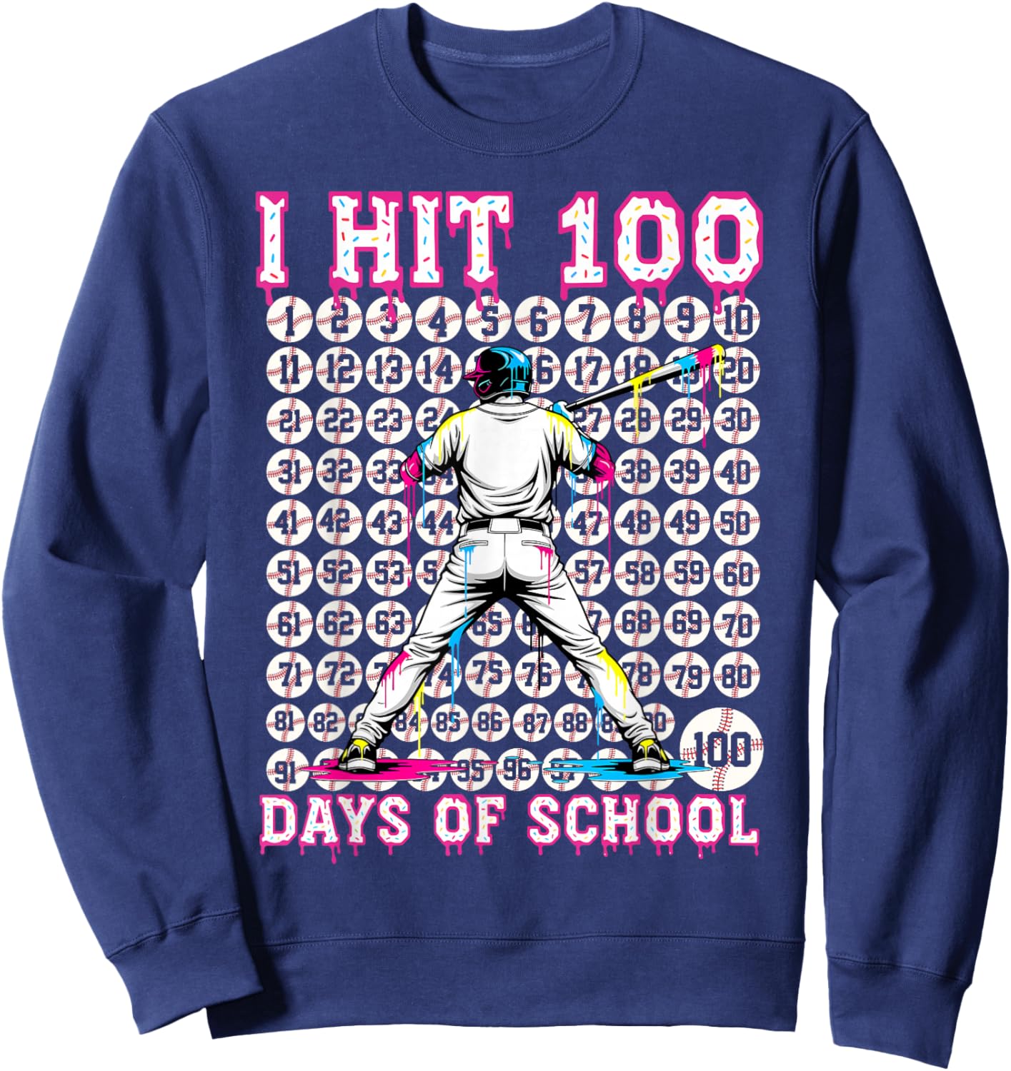 100 Days of School Boys Kids 100th Day of School Baseball Sweatshirt - Sweatshirt | Navy