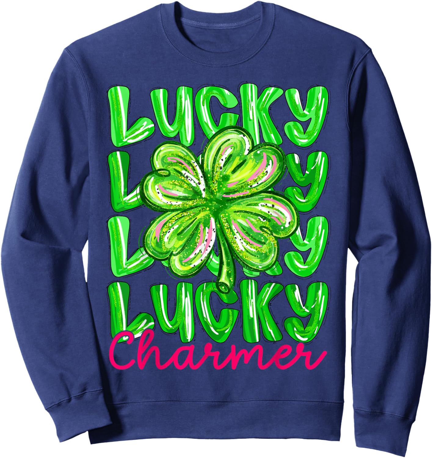 Kids St Patricks Day Lucky Charmer Preppy Shamrock Boys Girl Sweatshirt - Sweatshirt | Navy
