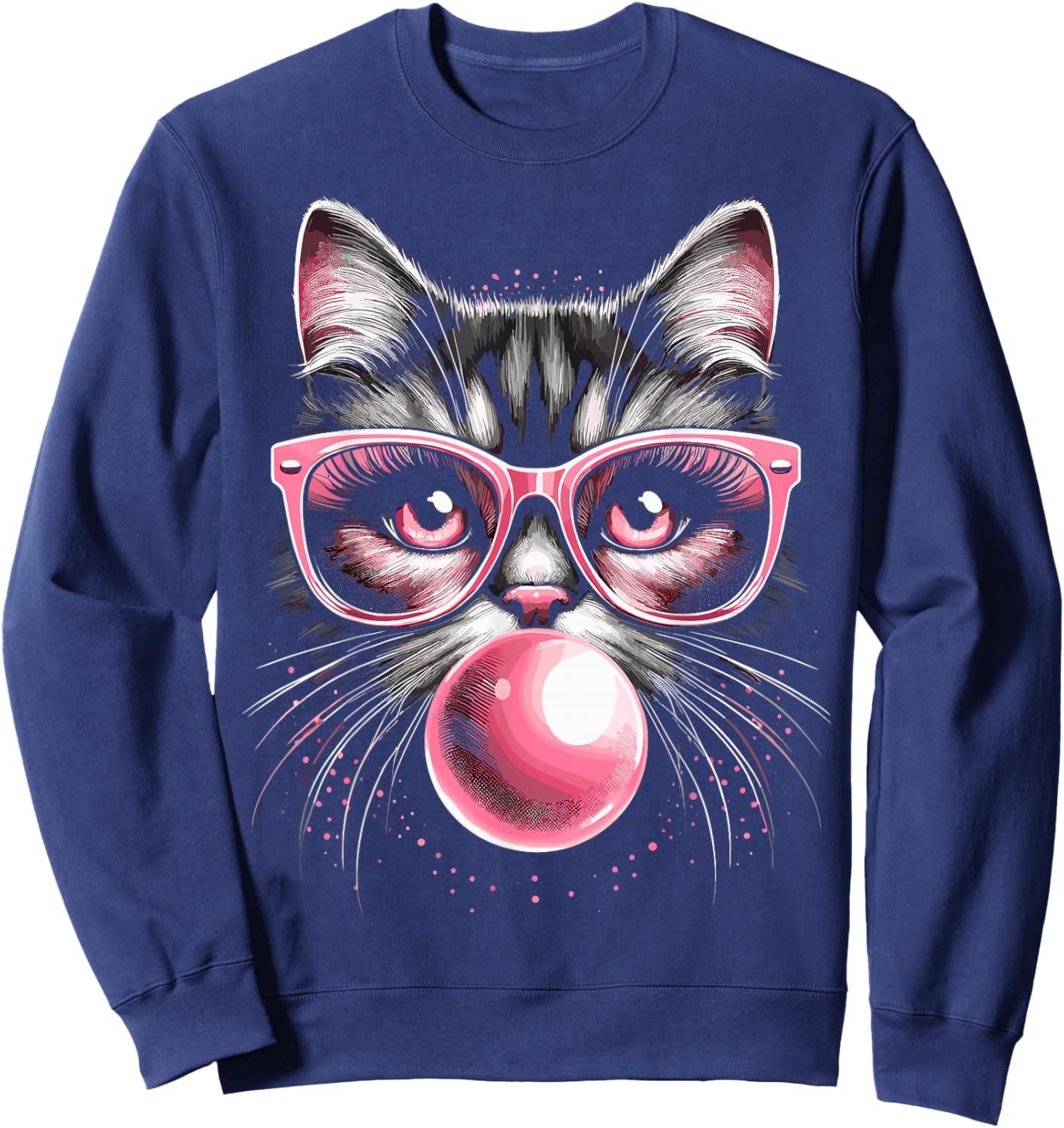 Cute Cat with Glasses and Bubblegum Sweatshirt - Sweatshirt | Navy