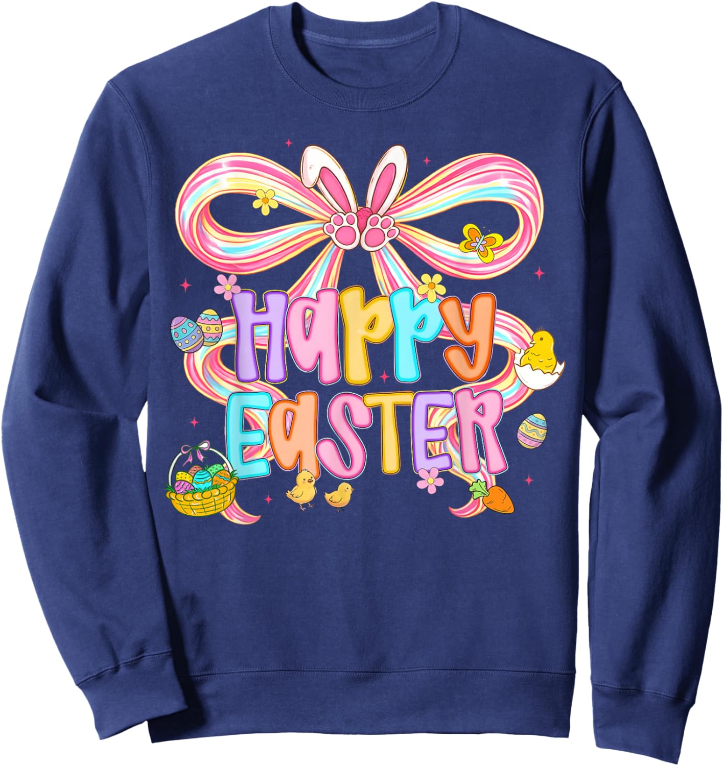 Happy Easter Coquette Bow Cute Bunny Eggs Spring Women Girls Sweatshirt - Sweatshirt | Navy